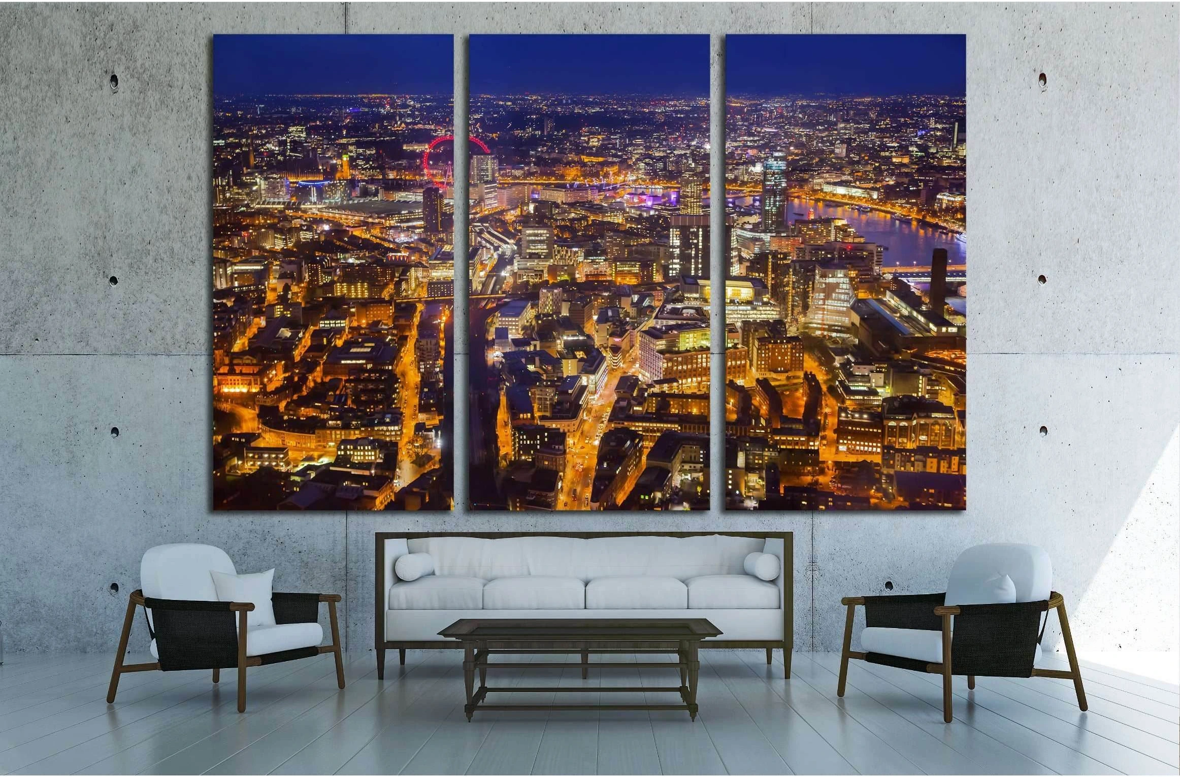 London at sunset, panoramic view at night with city lights №2974 Ready to Hang Canvas Print - Zellart Canvas Prints ALL_Products, s-2974