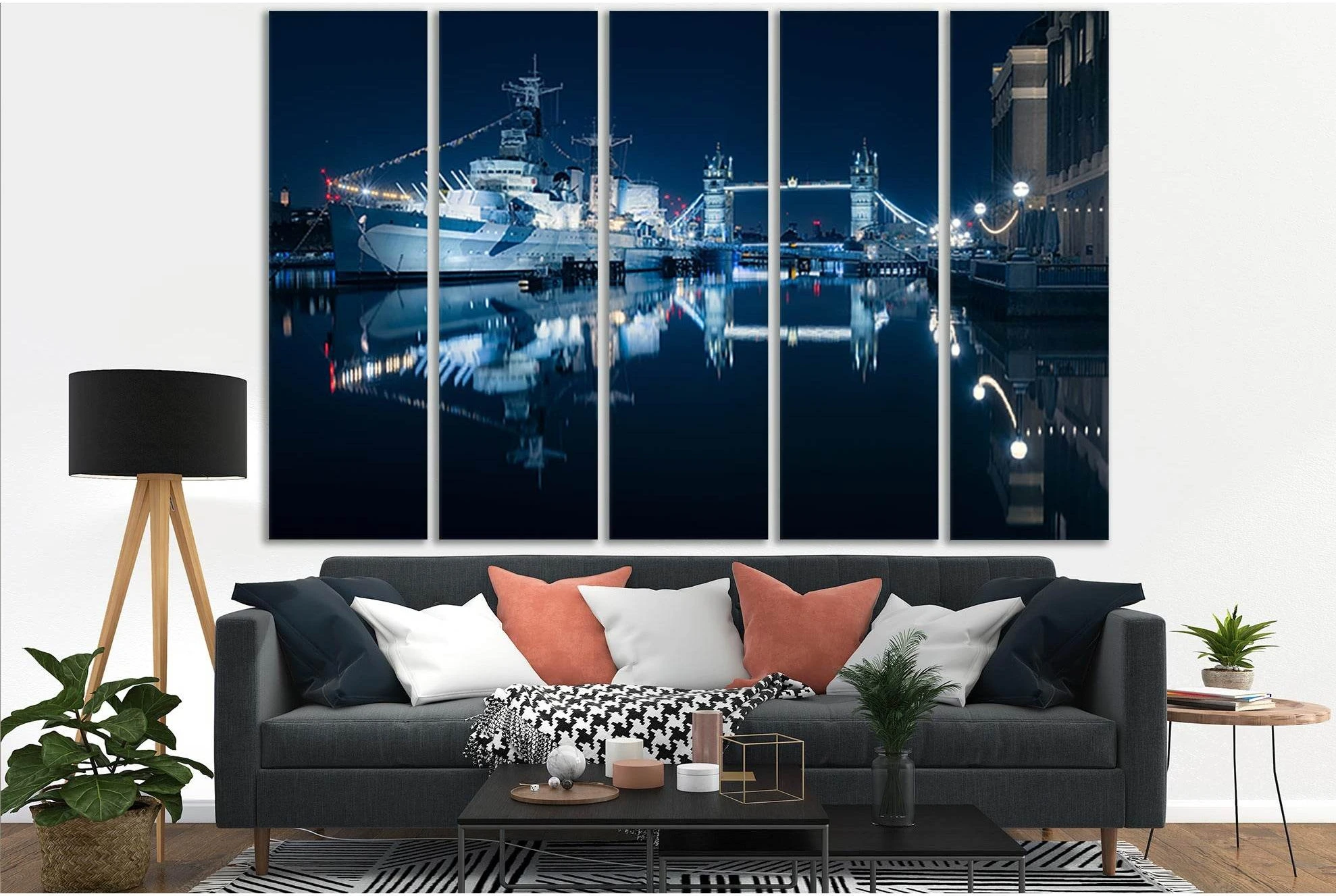 London Battle Cruiser HMS Belfast №SL1090 Ready to Hang Canvas Print - Zellart Canvas Prints 0new, ALL_Products, Bridges Wall Art