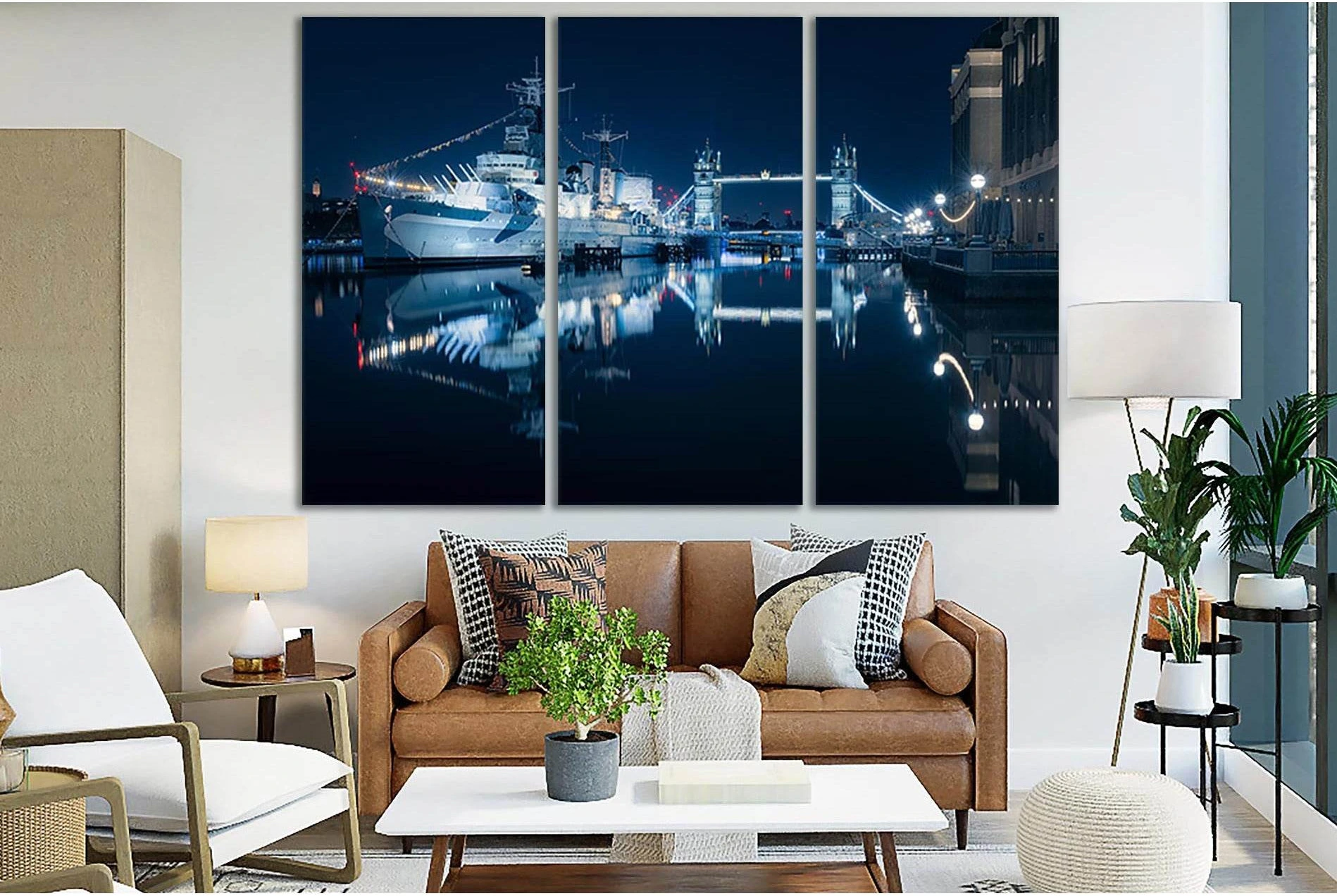 London Battle Cruiser HMS Belfast №SL1090 Ready to Hang Canvas Print - Zellart Canvas Prints 0new, ALL_Products, Bridges Wall Art