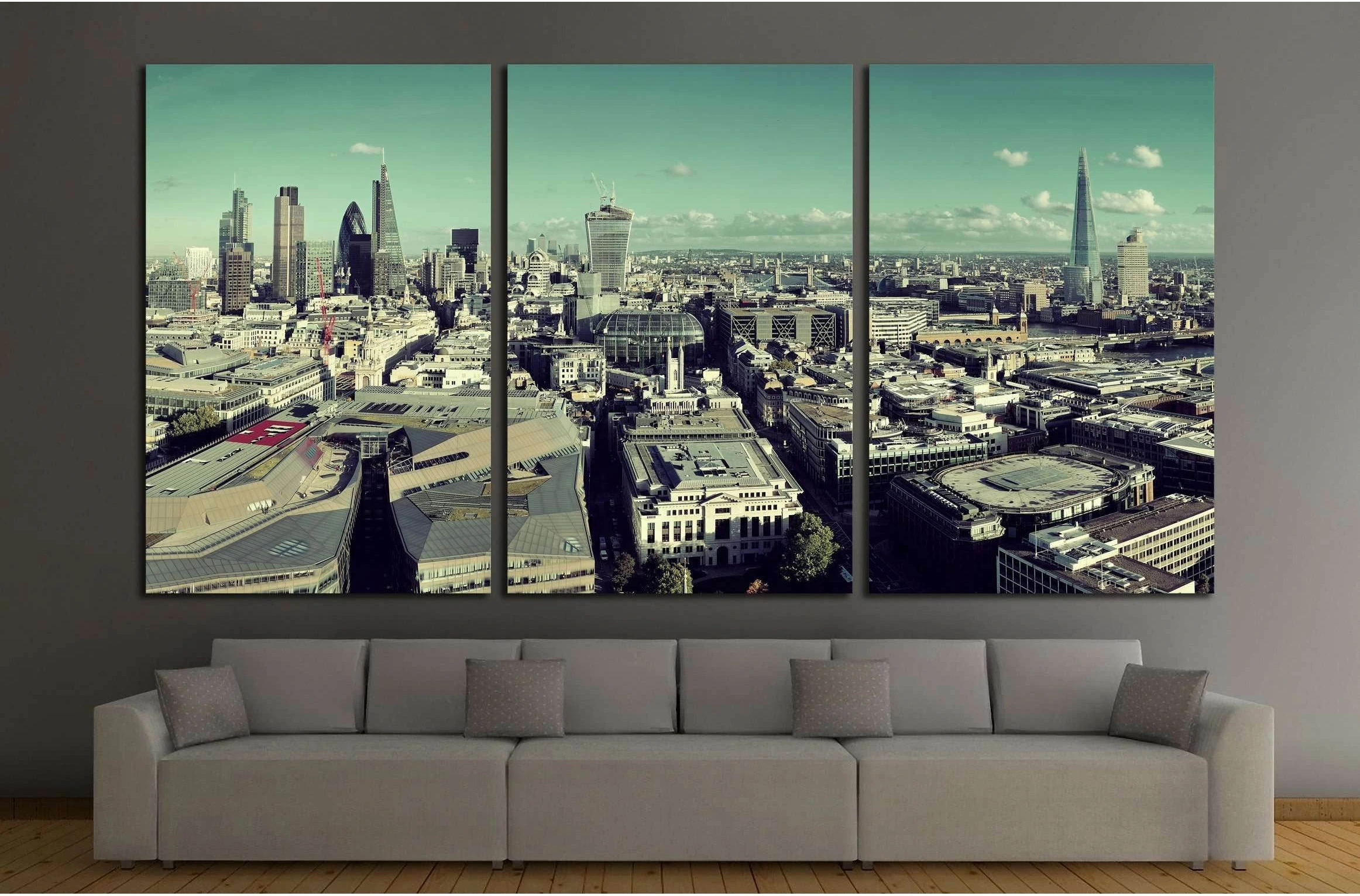 London city rooftop view panorama with urban architectures №2286 Ready to Hang Canvas Print - Zellart Canvas Prints ALL_Products, s-2286