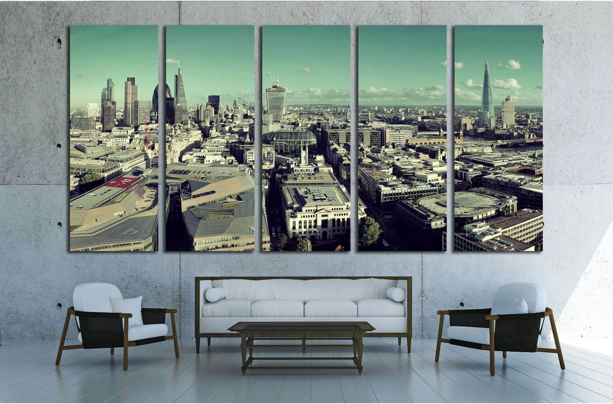 London city rooftop view panorama with urban architectures №2286 Ready to Hang Canvas Print - Zellart Canvas Prints ALL_Products, s-2286