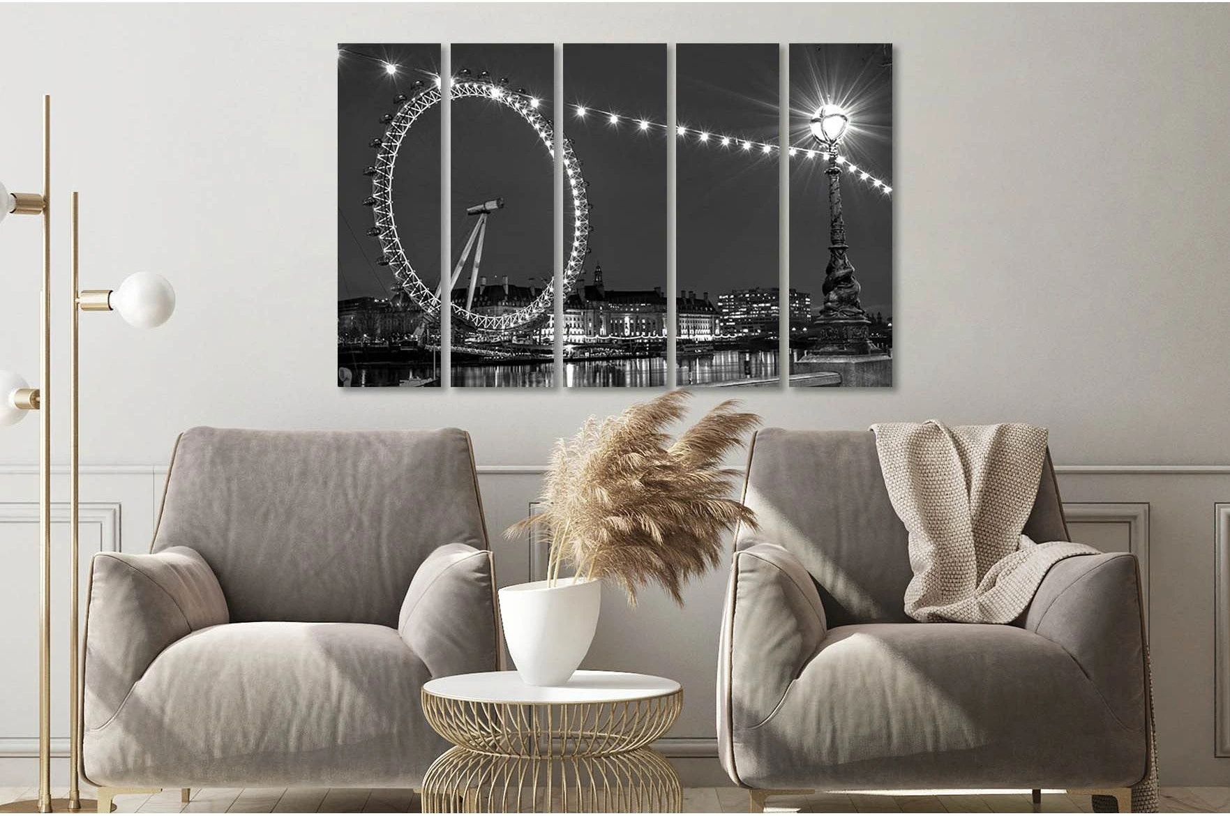 London eye №D2833 Ready to Hang Canvas Print - Zellart Canvas Prints 0new, ALL_Products, Black & White Wall Art