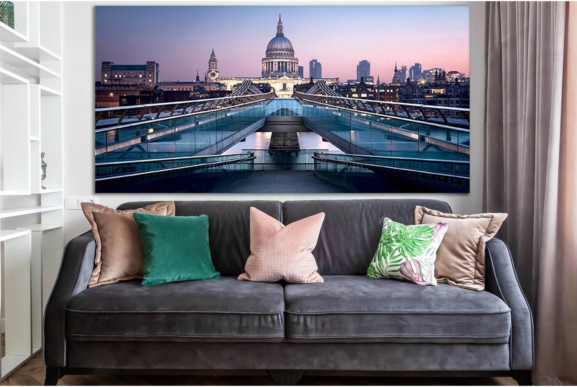 London Millennium Bridge №SL1103 Ready to Hang Canvas Print - Zellart Canvas Prints 0new, ALL_Products, Bridges Wall Art