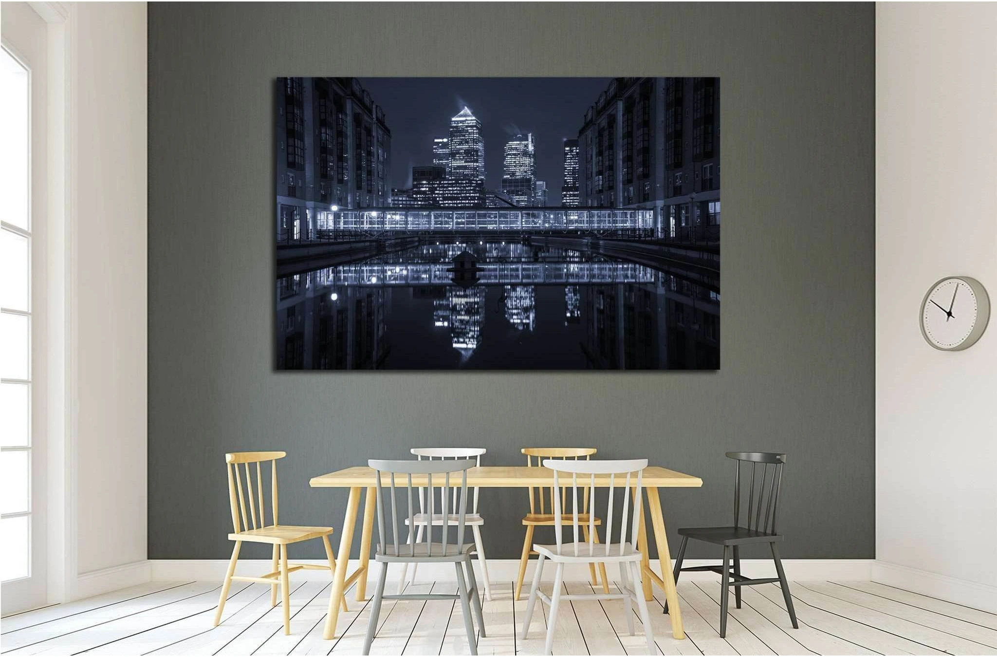 London modern finance district in downtown illuminated at night №2027 Ready to Hang Canvas Print - Zellart Canvas Prints ALL_Products, s-2027