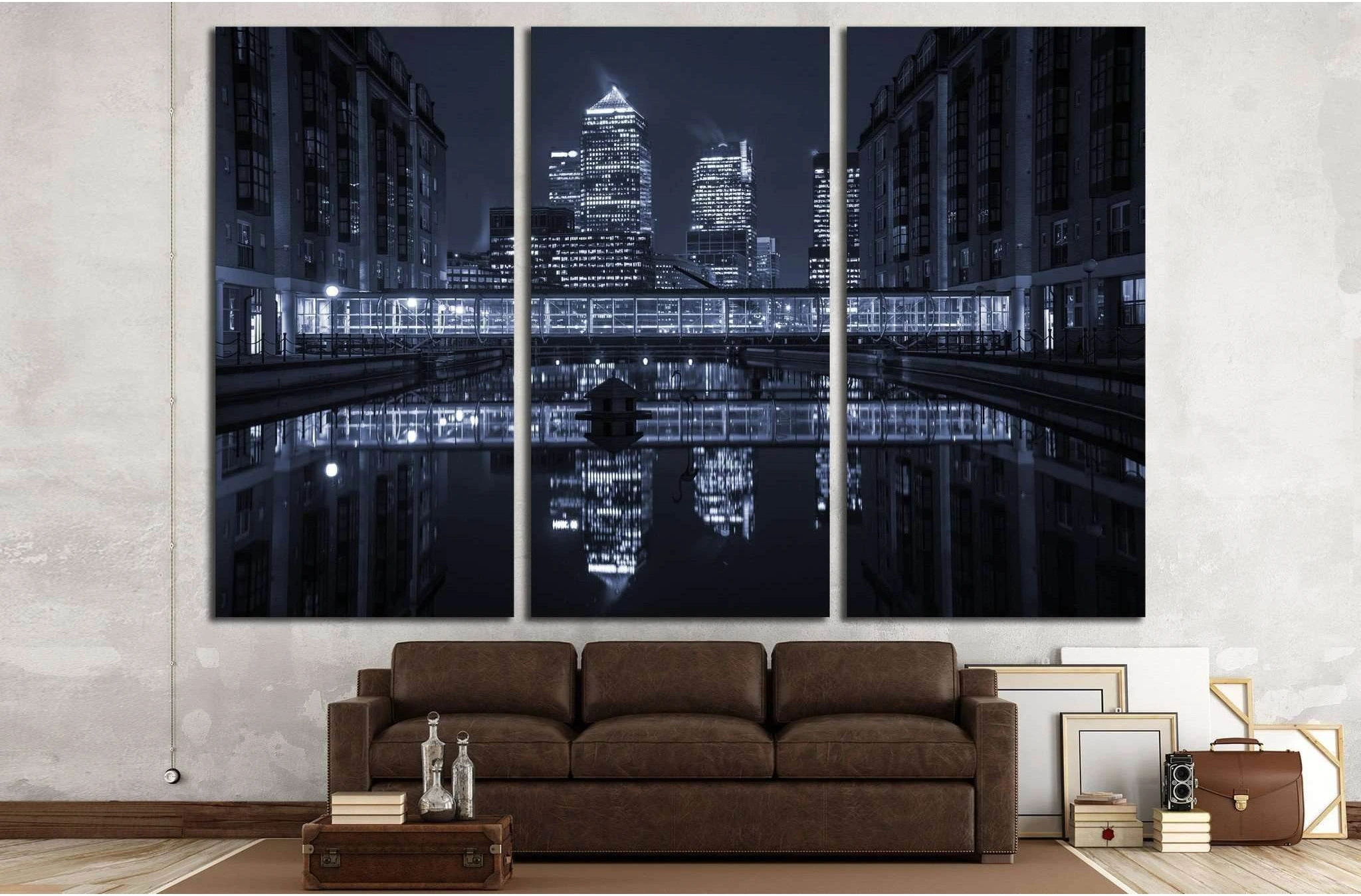 London modern finance district in downtown illuminated at night №2027 Ready to Hang Canvas Print - Zellart Canvas Prints ALL_Products, s-2027
