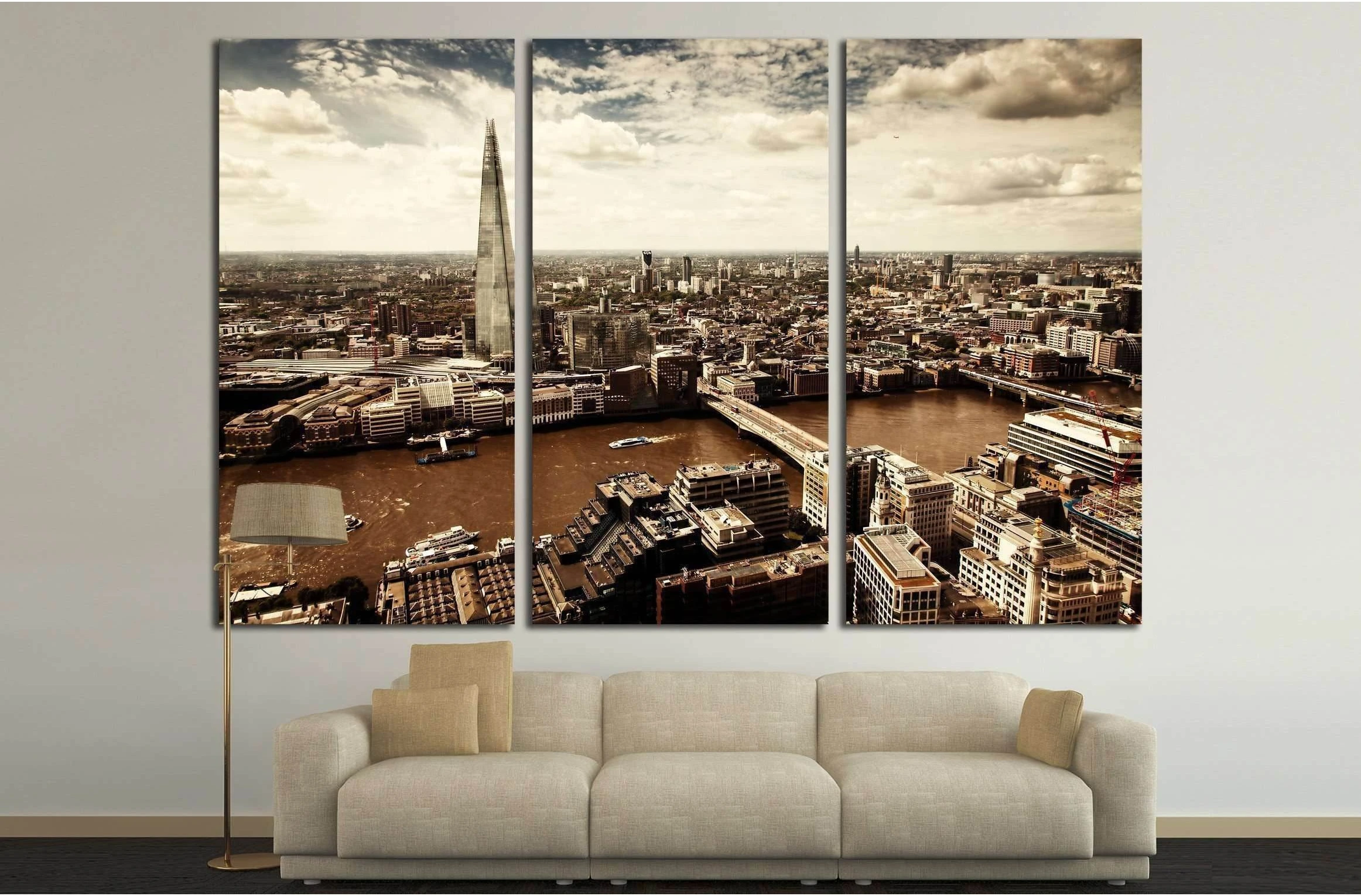 LONDON, UK, City of London aerial view, Shard and river Thames №2315 Ready to Hang Canvas Print - Zellart Canvas Prints ALL_Products, s-2315