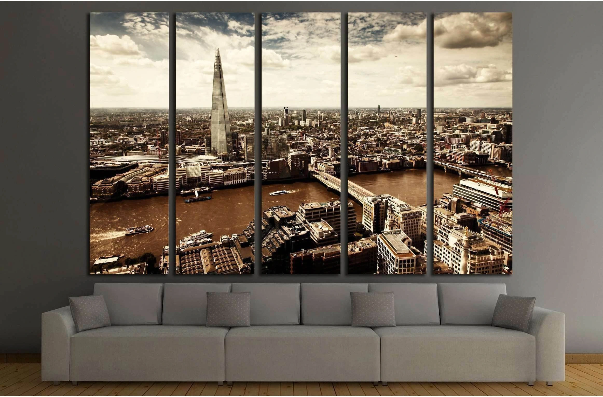LONDON, UK, City of London aerial view, Shard and river Thames №2315 Ready to Hang Canvas Print - Zellart Canvas Prints ALL_Products, s-2315