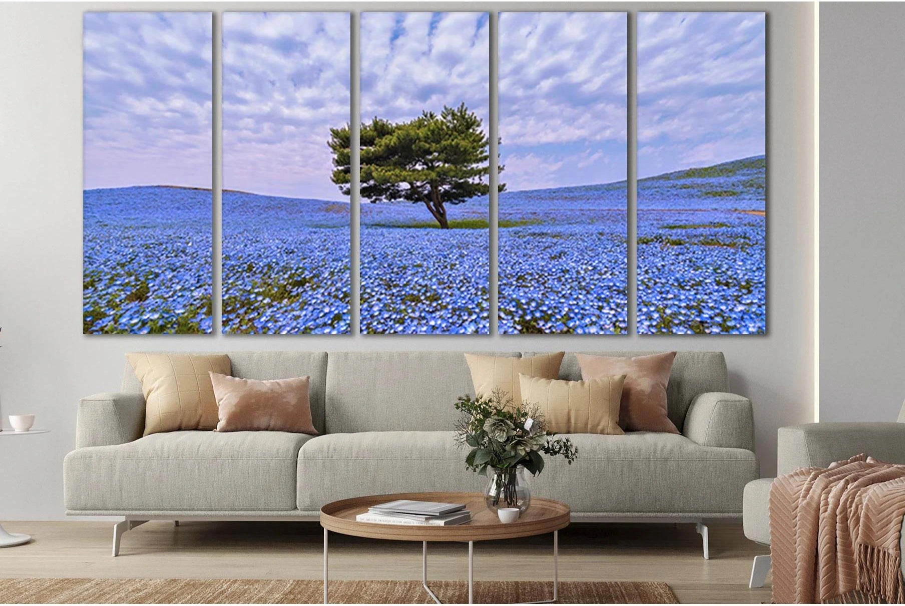 Lone Tree In Flower Field №SL809 Ready to Hang Canvas Print - Zellart Canvas Prints 0new, ALL_Products, Trees Wall Art