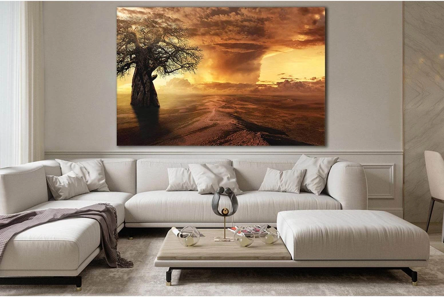 Lonely Baobab Beautiful Clouds №SL510 Ready to Hang Canvas Print - Zellart Canvas Prints 0new, ALL_Products, Trees Wall Art