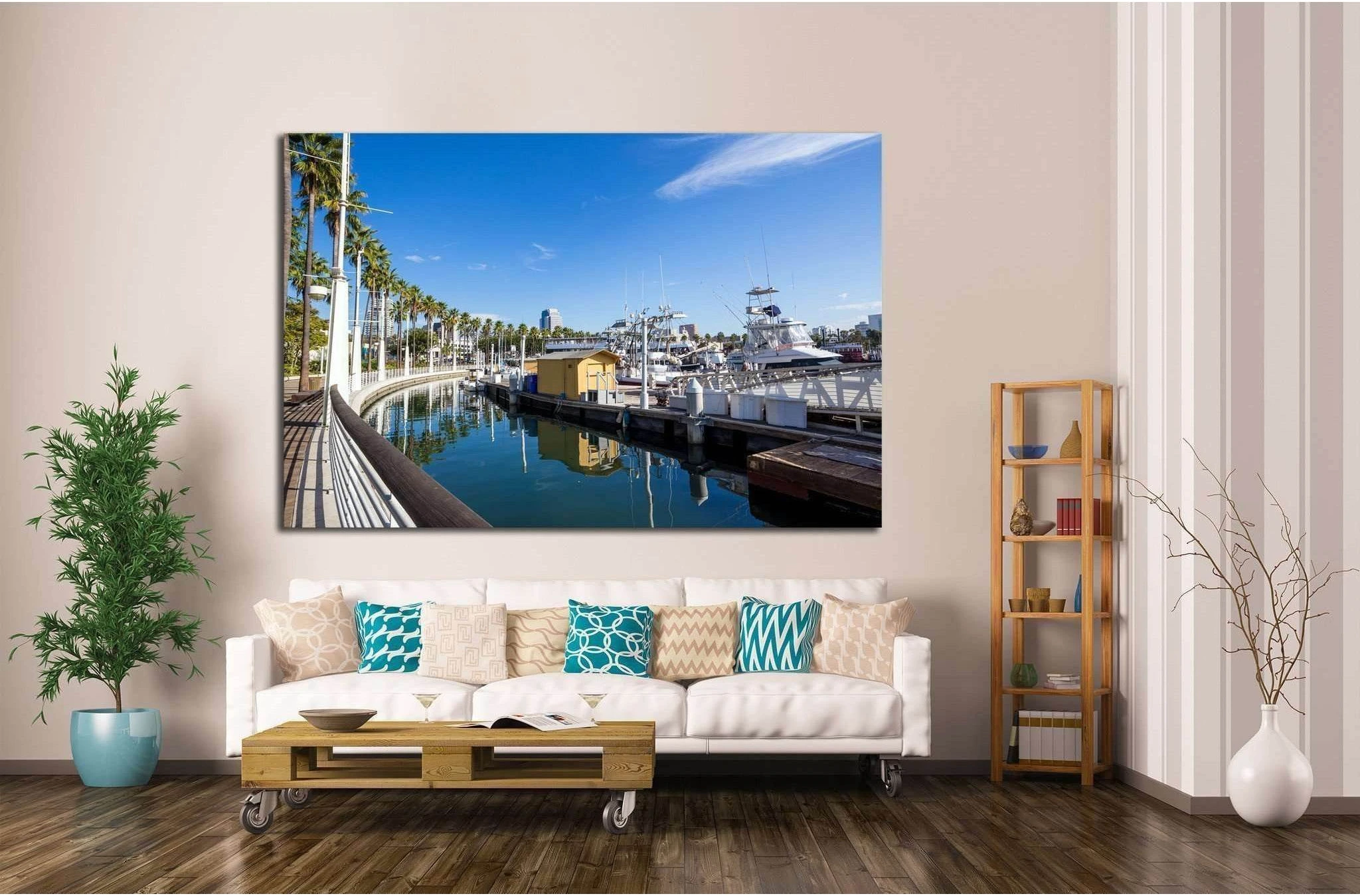 Long Beach Marina and city skyline, Long Beach, California №1689 Ready to Hang Canvas Print - Zellart Canvas Prints ALL_Products, s-1689