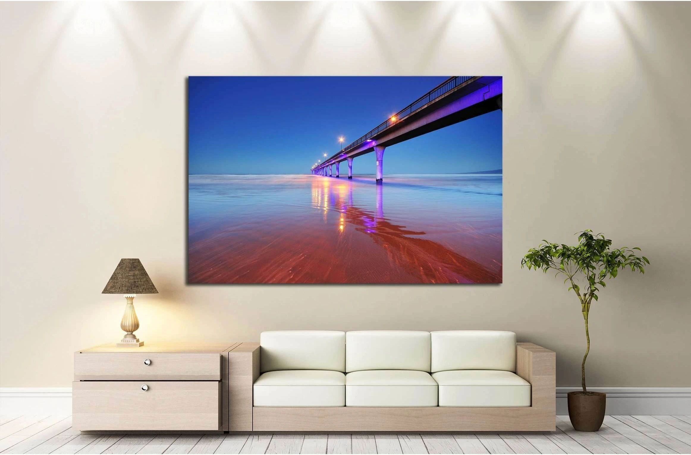 Long exposure of an ocean and New Brighton Pier Christchurch №2254 Ready to Hang Canvas Print - Zellart Canvas Prints ALL_Products, s-2254