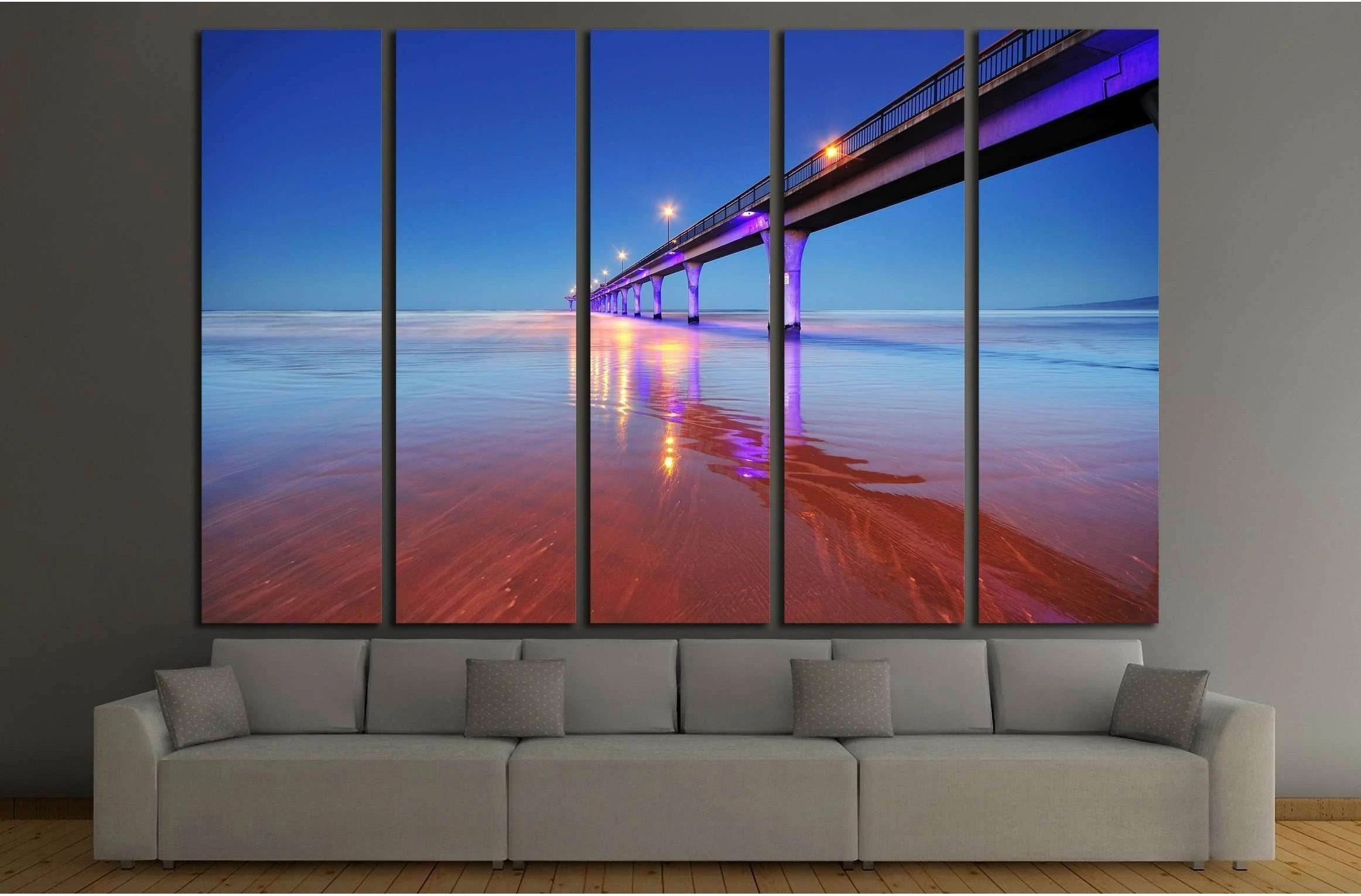 Long exposure of an ocean and New Brighton Pier Christchurch №2254 Ready to Hang Canvas Print - Zellart Canvas Prints ALL_Products, s-2254