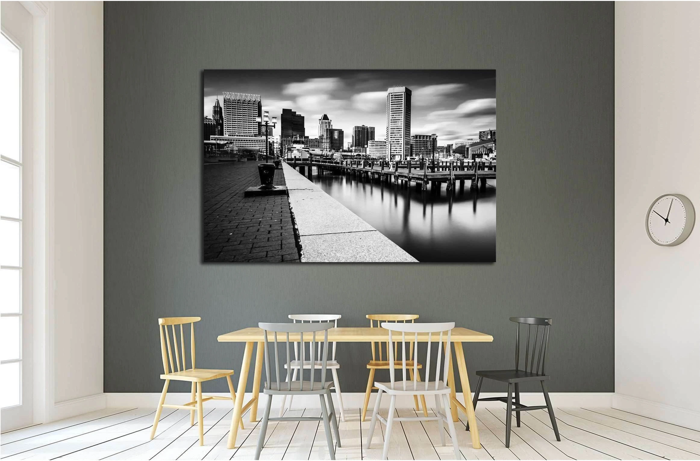 Long exposure of the Baltimore Skyline and Inner Harbor Promenade, Baltimore, Maryland №2177 Ready to Hang Canvas Print - Zellart Canvas Prints ALL_Products, s-2177