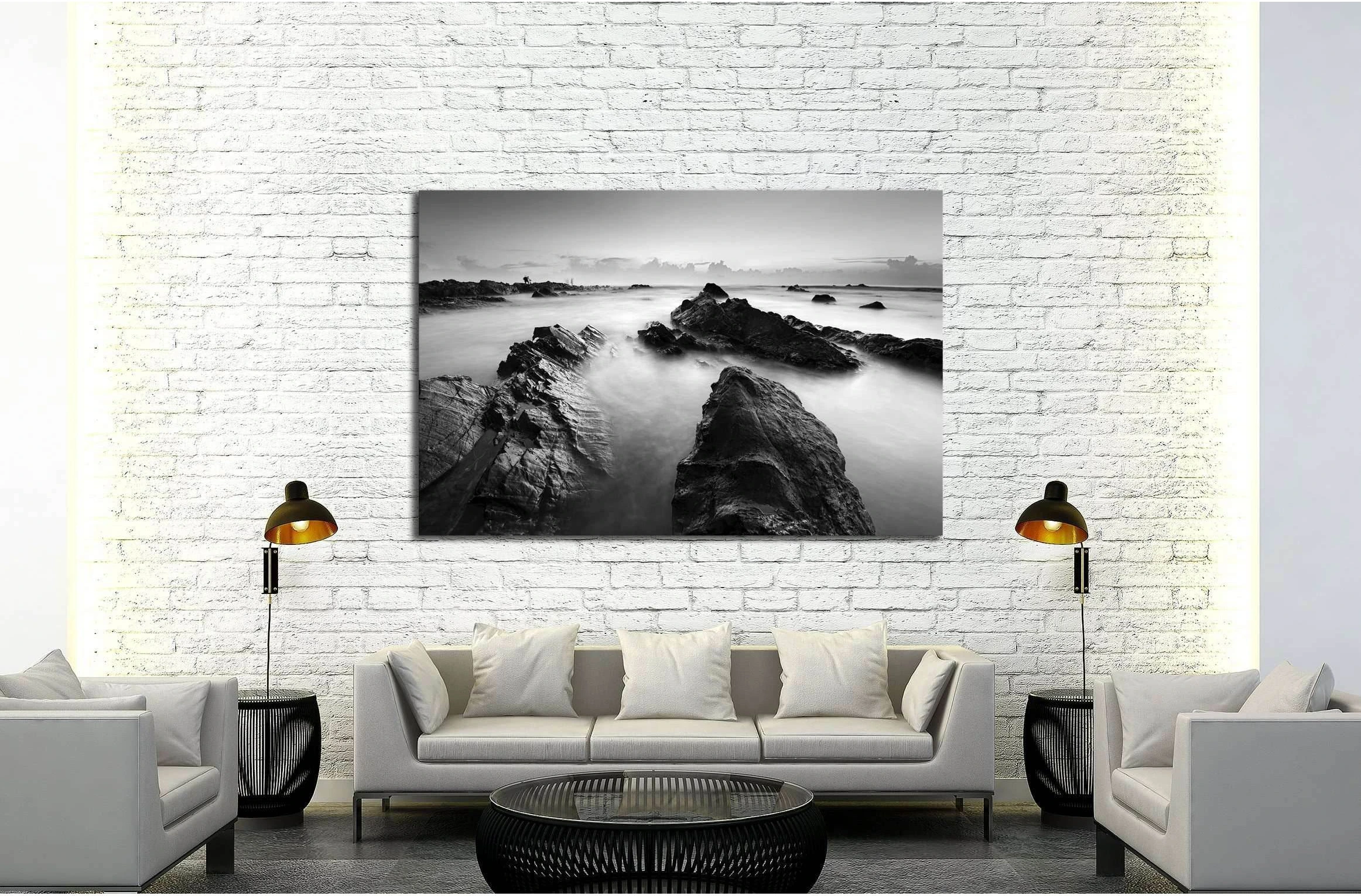 Long exposure seascape in black and white №3138 Ready to Hang Canvas Print - Zellart Canvas Prints ALL_Products, s-3138