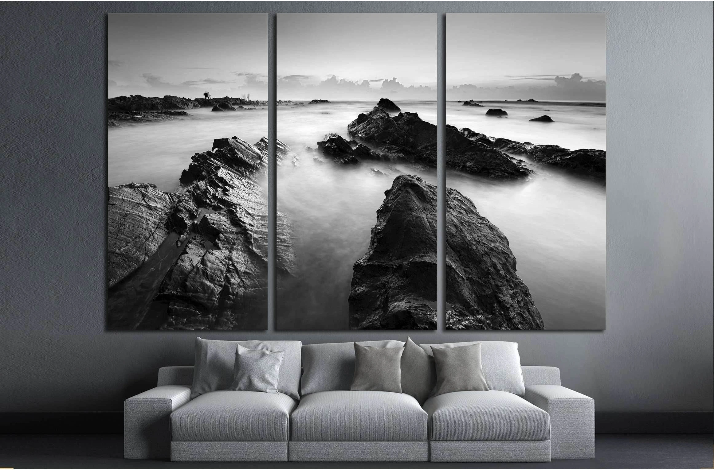 Long exposure seascape in black and white №3138 Ready to Hang Canvas Print - Zellart Canvas Prints ALL_Products, s-3138