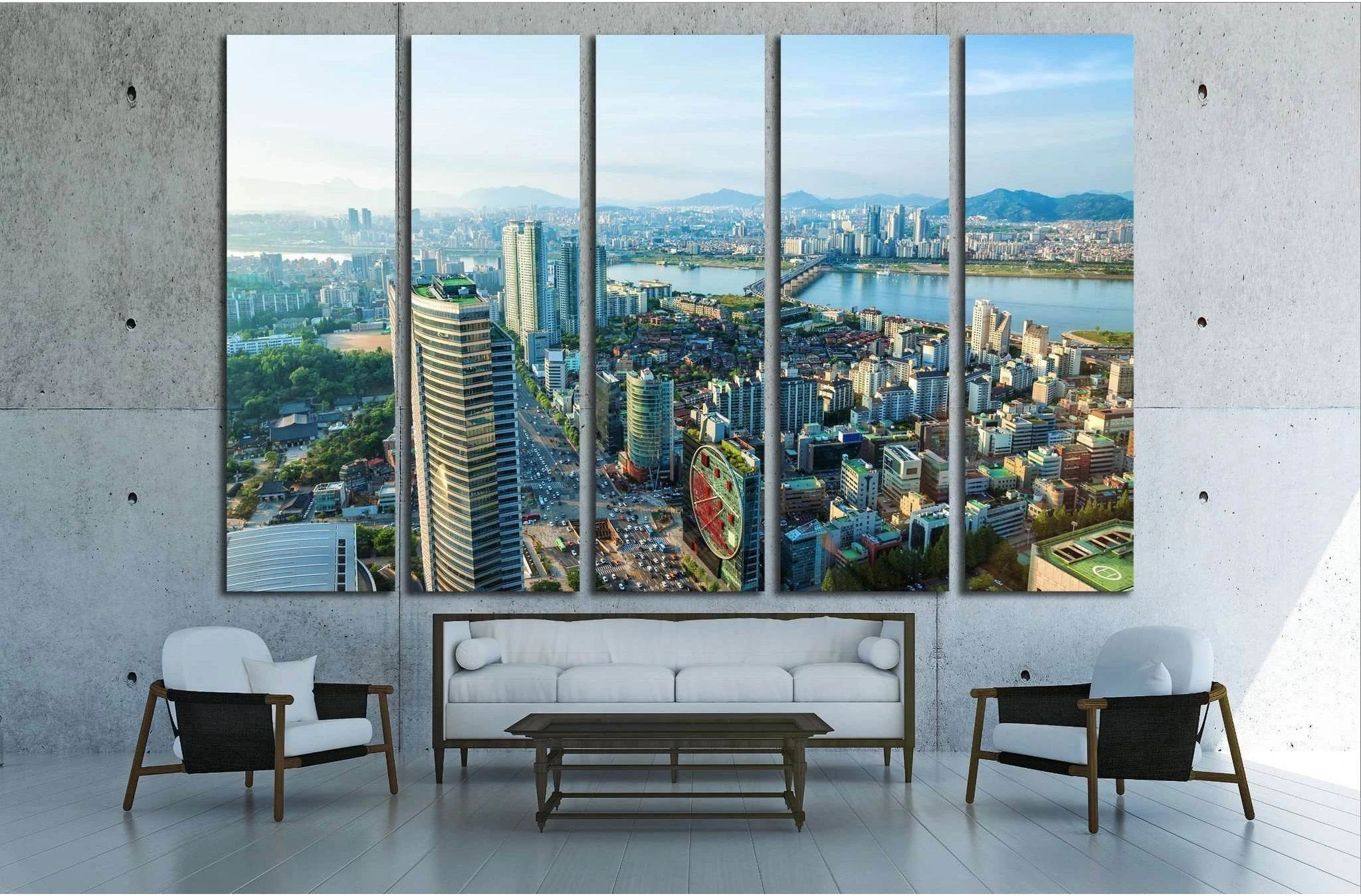 Looking out over downtown Seoul and the Han River №1631 Ready to Hang Canvas Print - Zellart Canvas Prints ALL_Products, s-1631