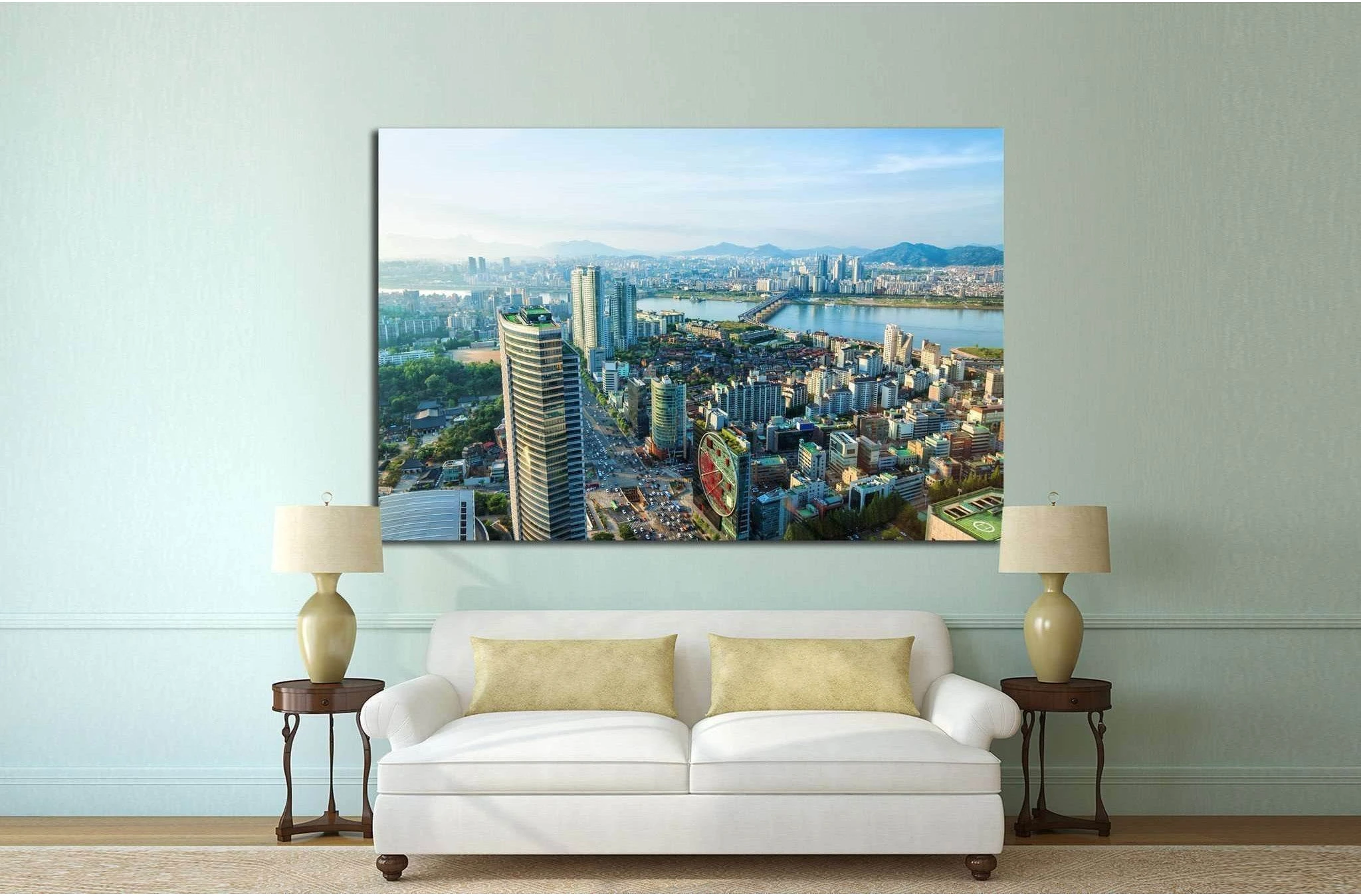 Looking out over downtown Seoul and the Han River №1631 Ready to Hang Canvas Print - Zellart Canvas Prints ALL_Products, s-1631