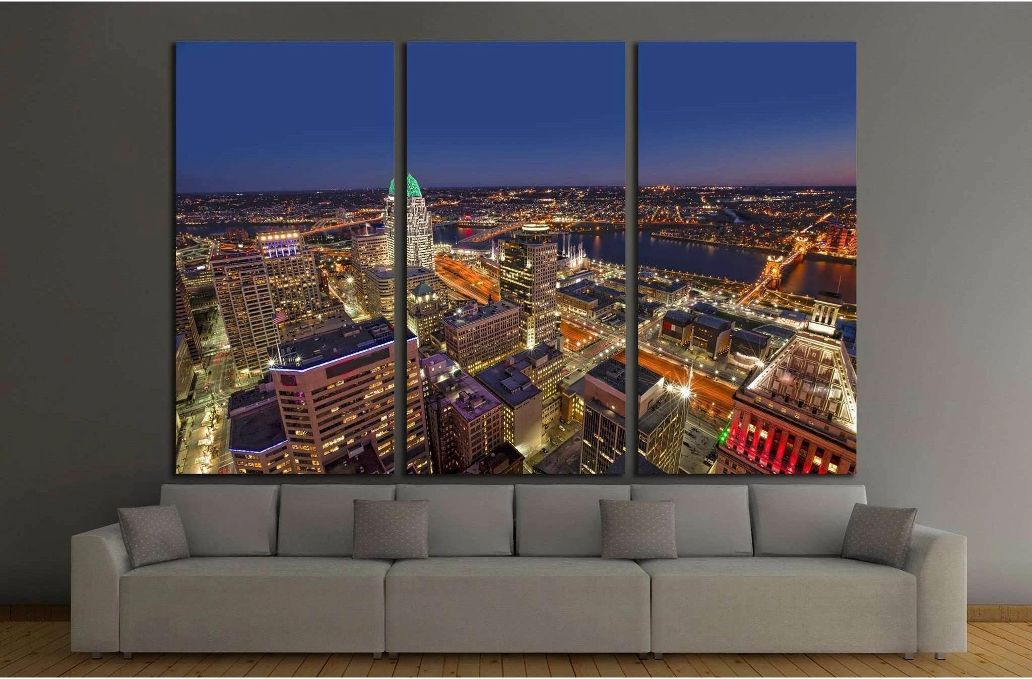 Looking south east at the beautiful skyline of downtown Cincinnati №1719 Ready to Hang Canvas Print - Zellart Canvas Prints ALL_Products, s-1719