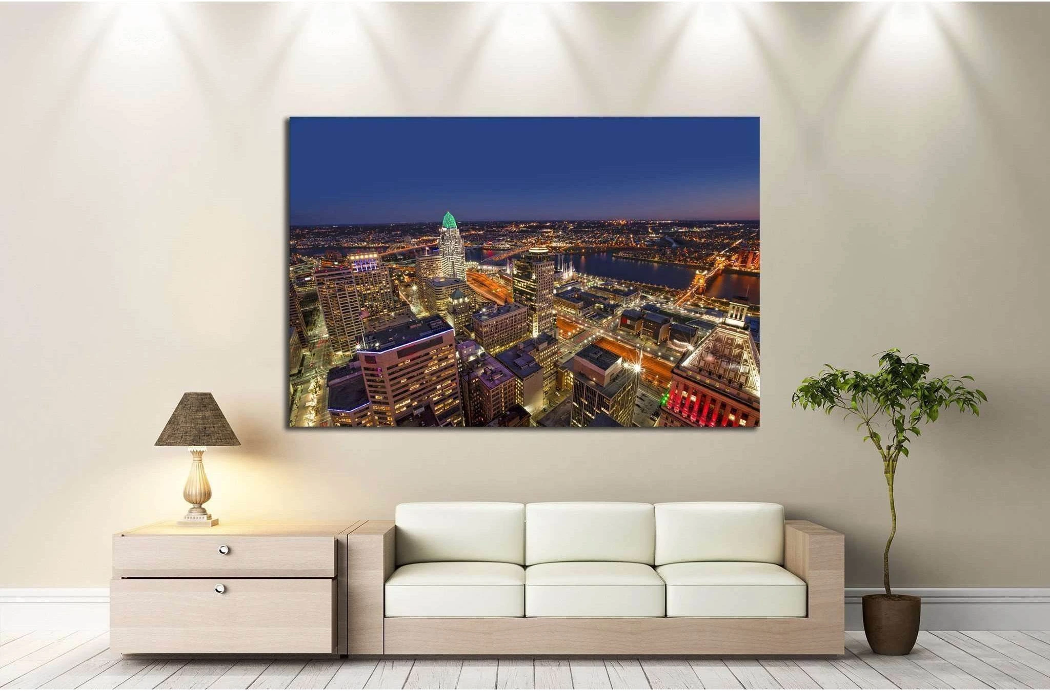 Looking south east at the beautiful skyline of downtown Cincinnati №1719 Ready to Hang Canvas Print - Zellart Canvas Prints ALL_Products, s-1719