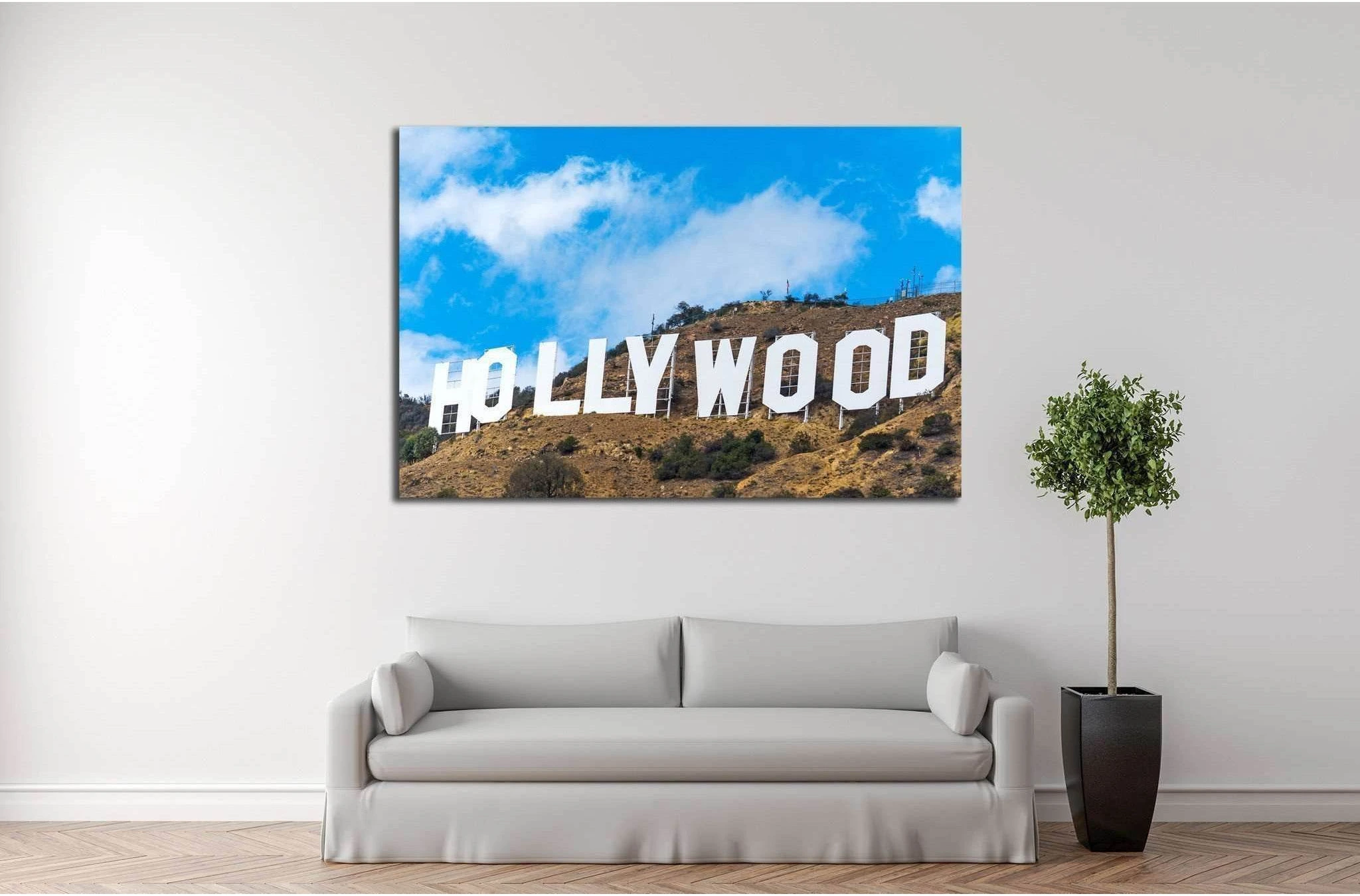 LOS ANGELES, CALIFORNIA,Hollywood sign under a blue sky with clouds №2110 Ready to Hang Canvas Print - Zellart Canvas Prints ALL_Products, s-2110