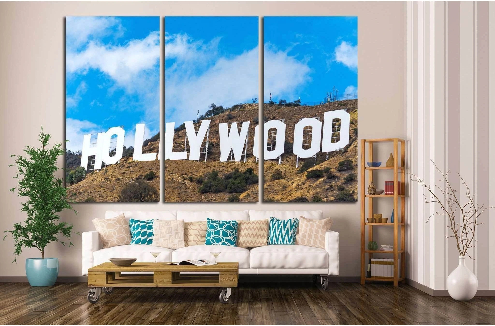 LOS ANGELES, CALIFORNIA,Hollywood sign under a blue sky with clouds №2110 Ready to Hang Canvas Print - Zellart Canvas Prints ALL_Products, s-2110