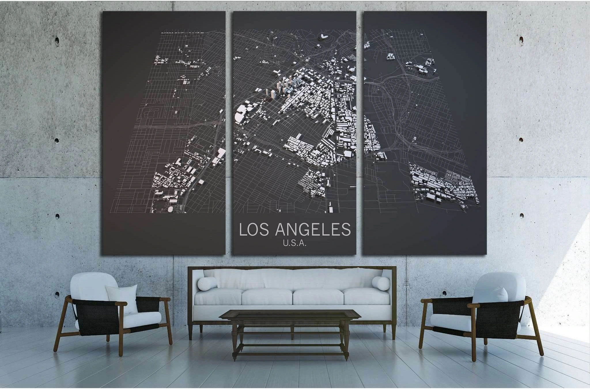 Los Angeles map, satellite view, section 3d, United States №2108 Ready to Hang Canvas Print - Zellart Canvas Prints ALL_Products, s-2108
