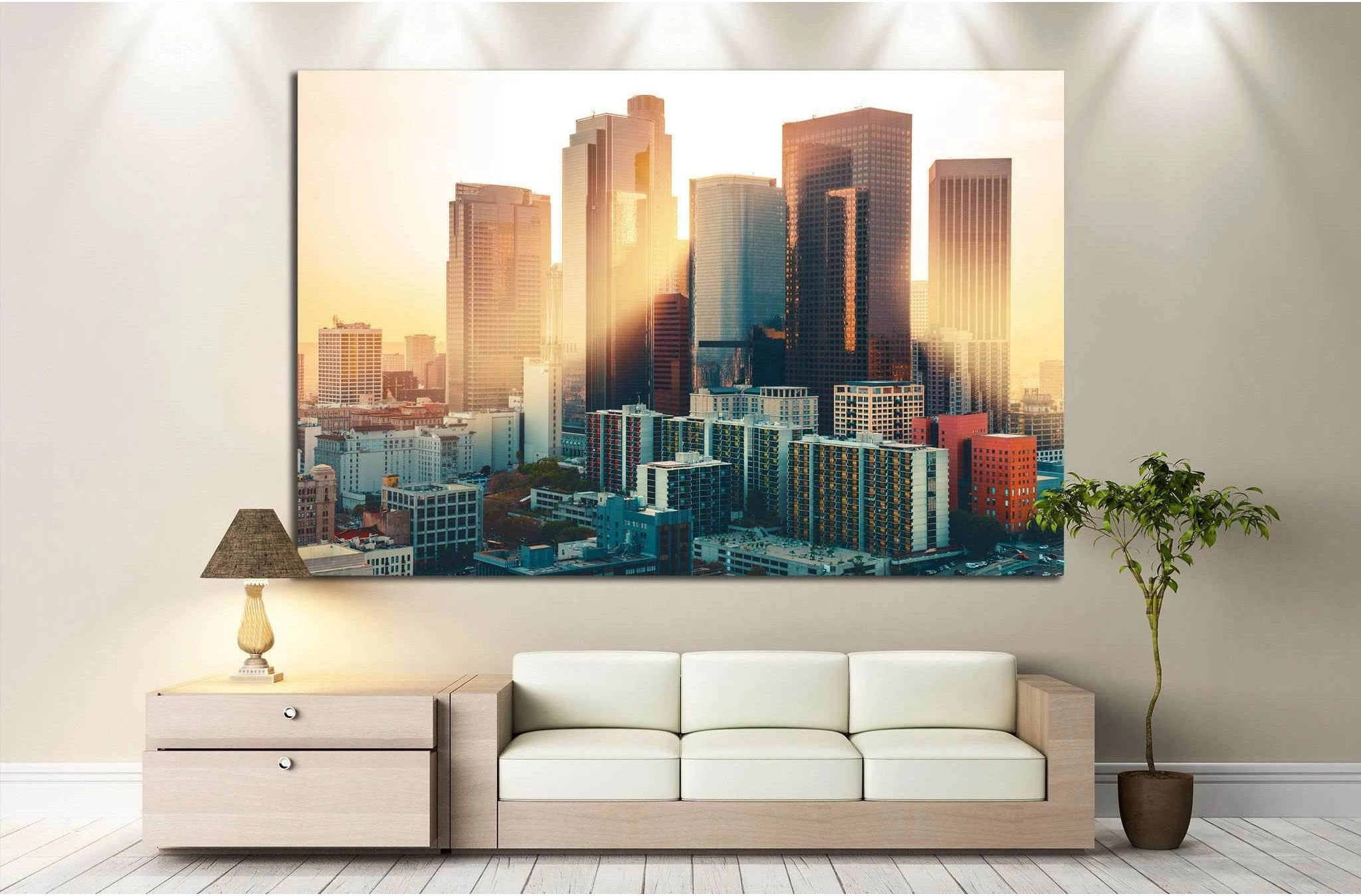 Los Angeles skyline at sunset №886 Ready to Hang Canvas Print - Zellart Canvas Prints ALL_Products, s-886