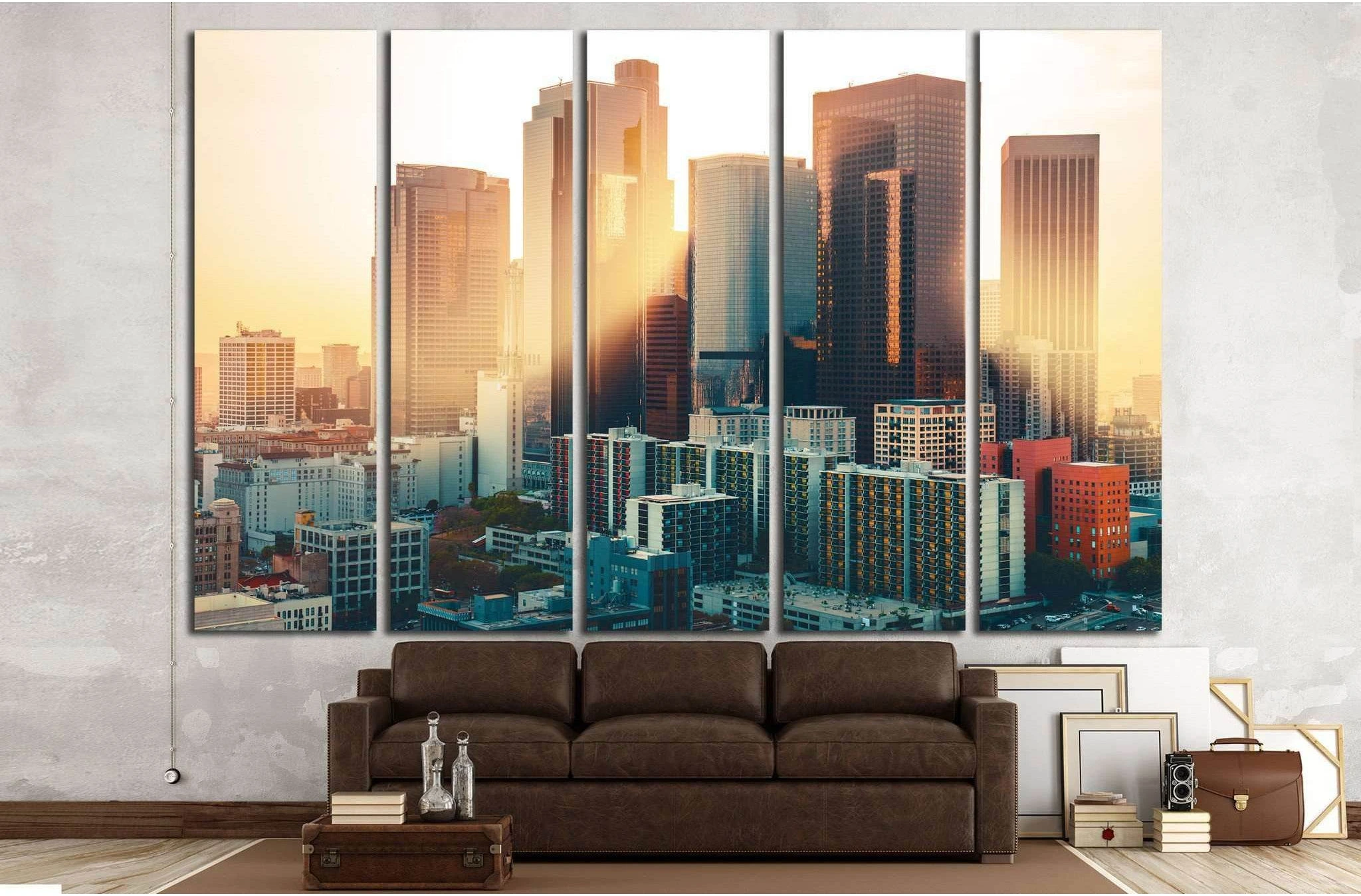 Los Angeles skyline at sunset №886 Ready to Hang Canvas Print - Zellart Canvas Prints ALL_Products, s-886