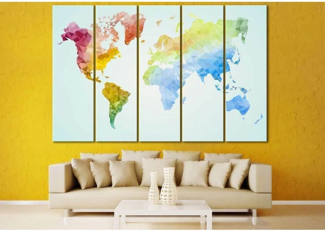 Low Poly World Map №110 Ready to Hang Canvas Print - Zellart Canvas Prints ALL_Products, wd-110