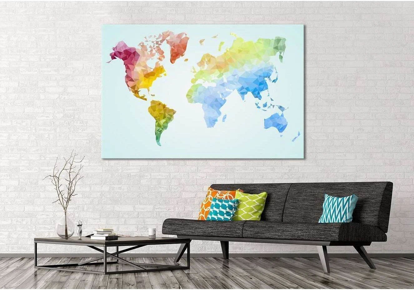 Low Poly World Map №110 Ready to Hang Canvas Print - Zellart Canvas Prints ALL_Products, wd-110