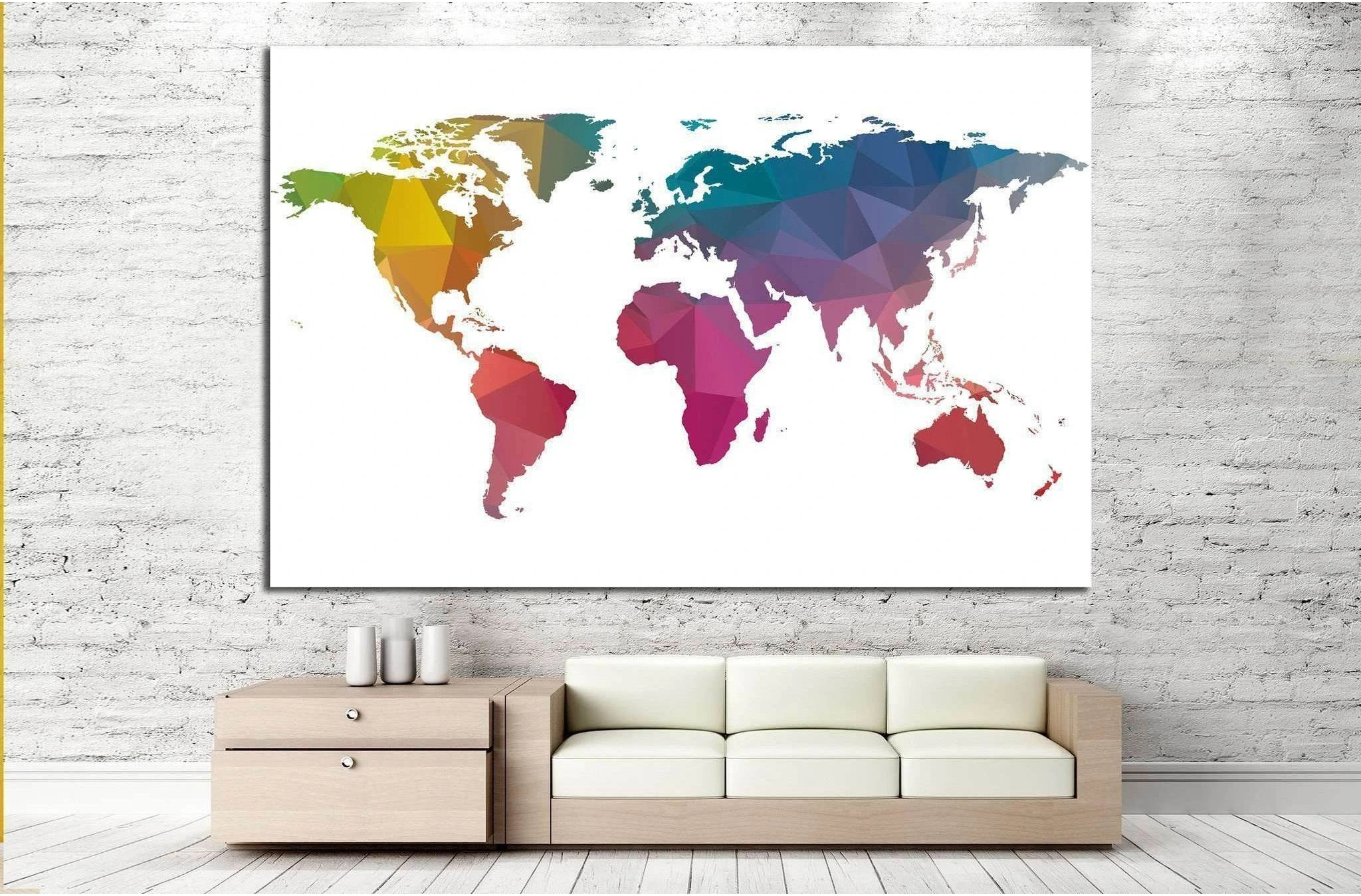 low Poly World Map №1455 Ready to Hang Canvas Print - Zellart Canvas Prints ALL_Products, s-1455