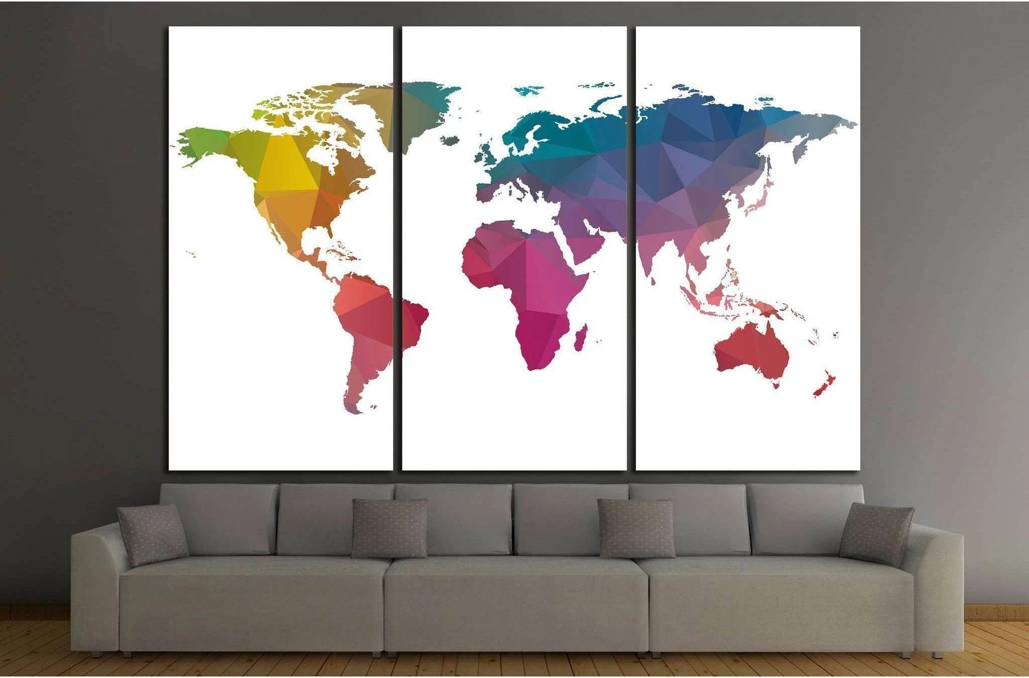 low Poly World Map №1455 Ready to Hang Canvas Print - Zellart Canvas Prints ALL_Products, s-1455