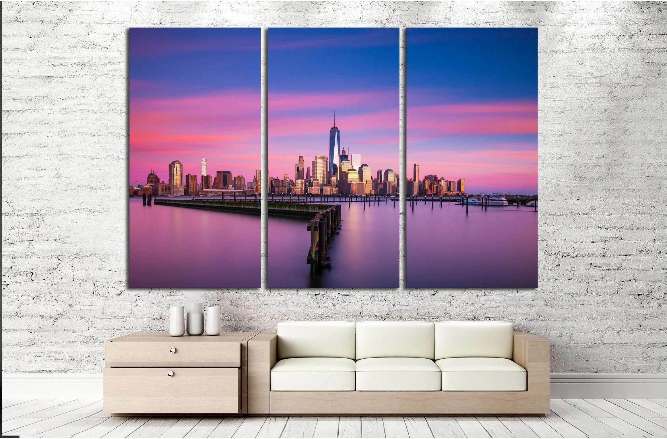 Lower Manhattan, New York City at sunset from Jersey City, New Jersey №2411 Ready to Hang Canvas Print - Zellart Canvas Prints 0_NY_ART, ALL_Products, s-2411