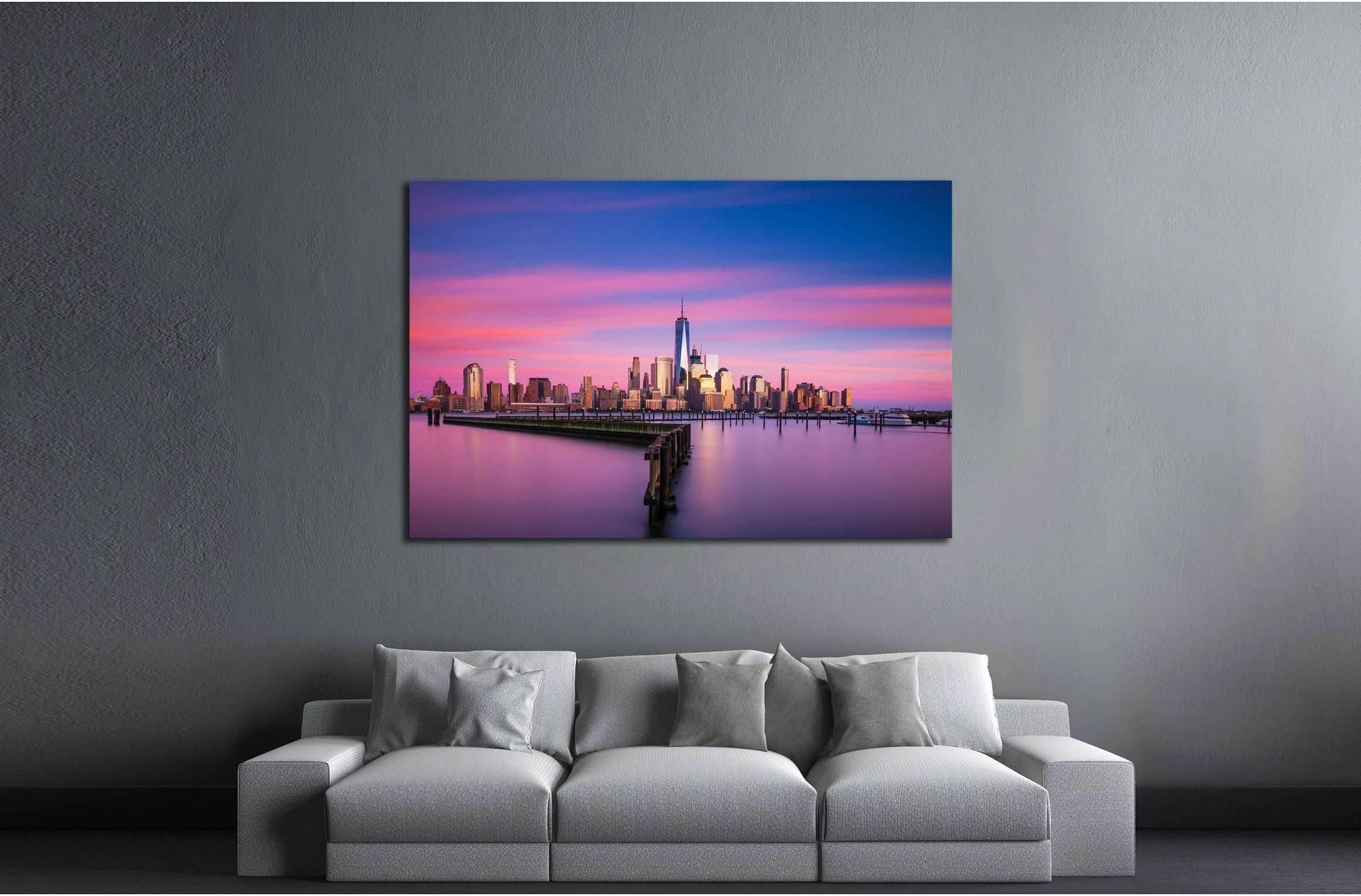 Lower Manhattan, New York City at sunset from Jersey City, New Jersey №2411 Ready to Hang Canvas Print - Zellart Canvas Prints 0_NY_ART, ALL_Products, s-2411