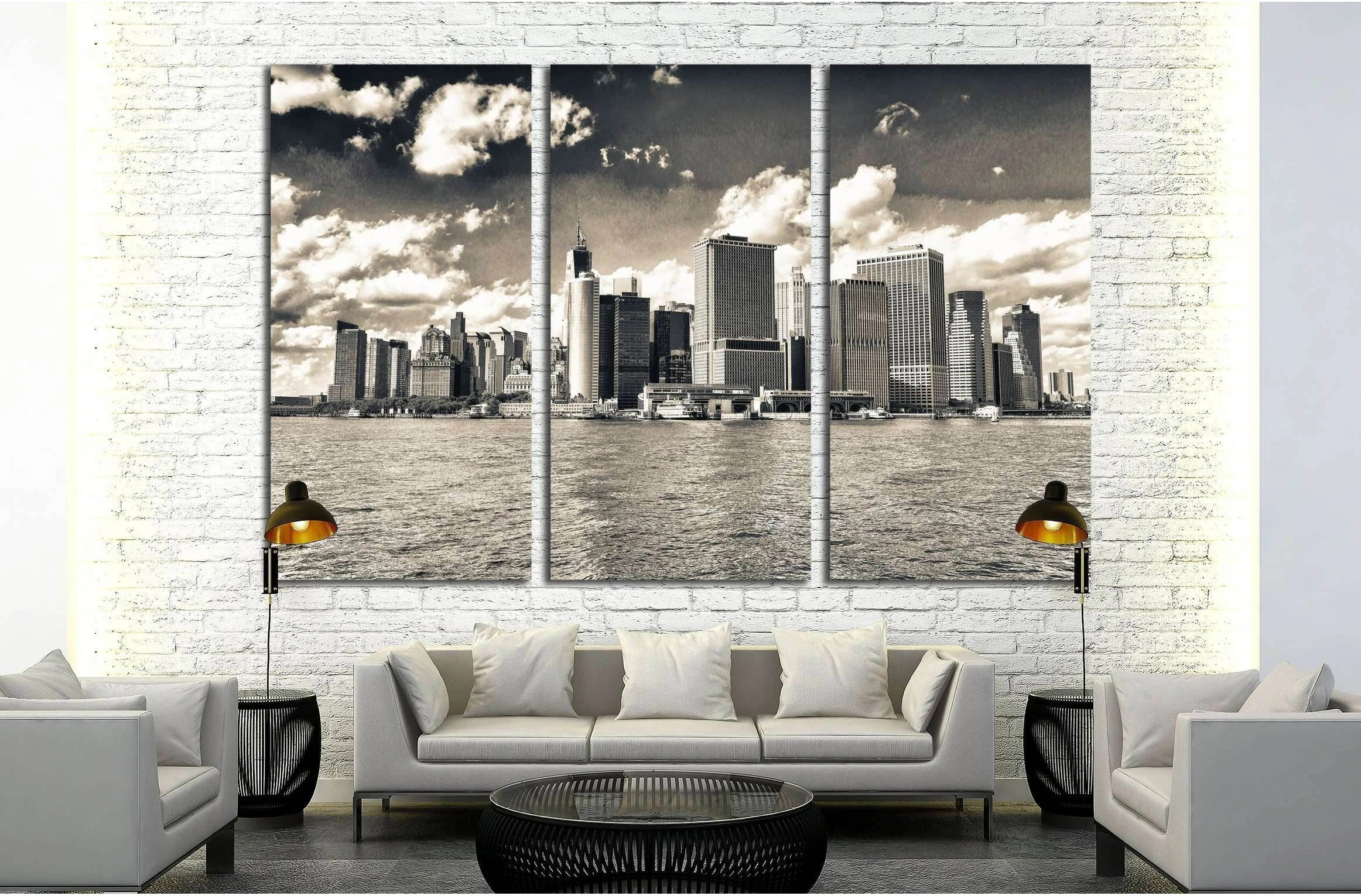Lower Manhattan on a beautiful sunny day. New York City skyline №2898 Ready to Hang Canvas Print - Zellart Canvas Prints 0_NY_ART, ALL_Products, s-2898