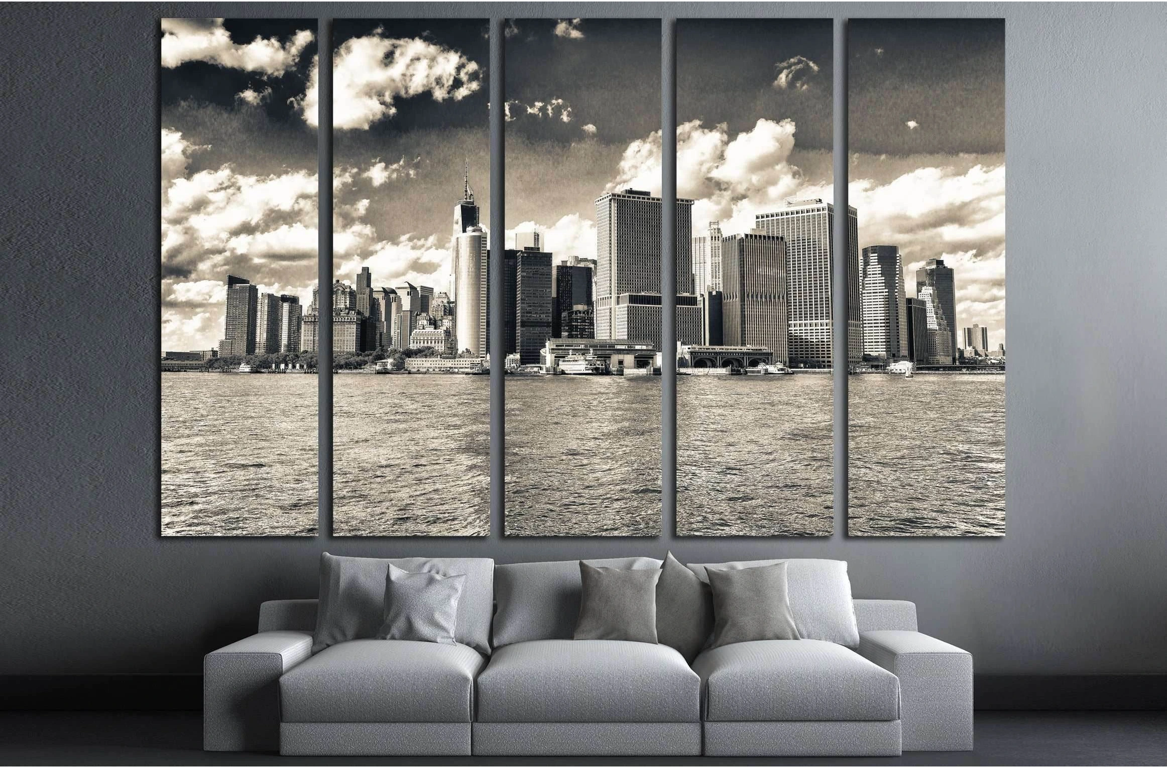 Lower Manhattan on a beautiful sunny day. New York City skyline №2898 Ready to Hang Canvas Print - Zellart Canvas Prints 0_NY_ART, ALL_Products, s-2898