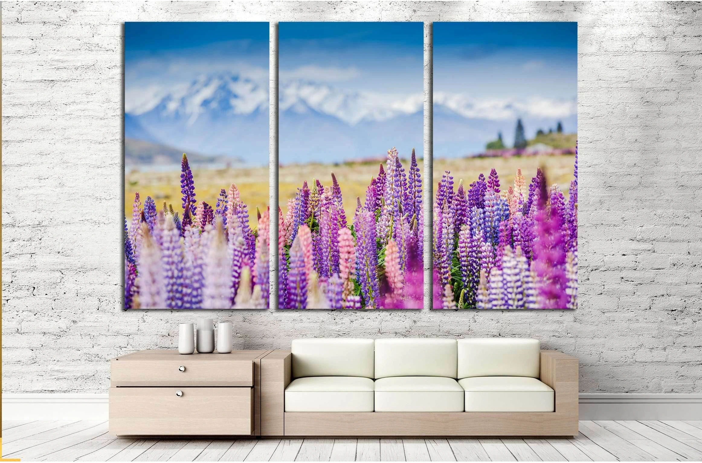 Lupins on the shore of Lake Tekapo, New Zealand №2754 Ready to Hang Canvas Print - Zellart Canvas Prints ALL_Products, s-2754