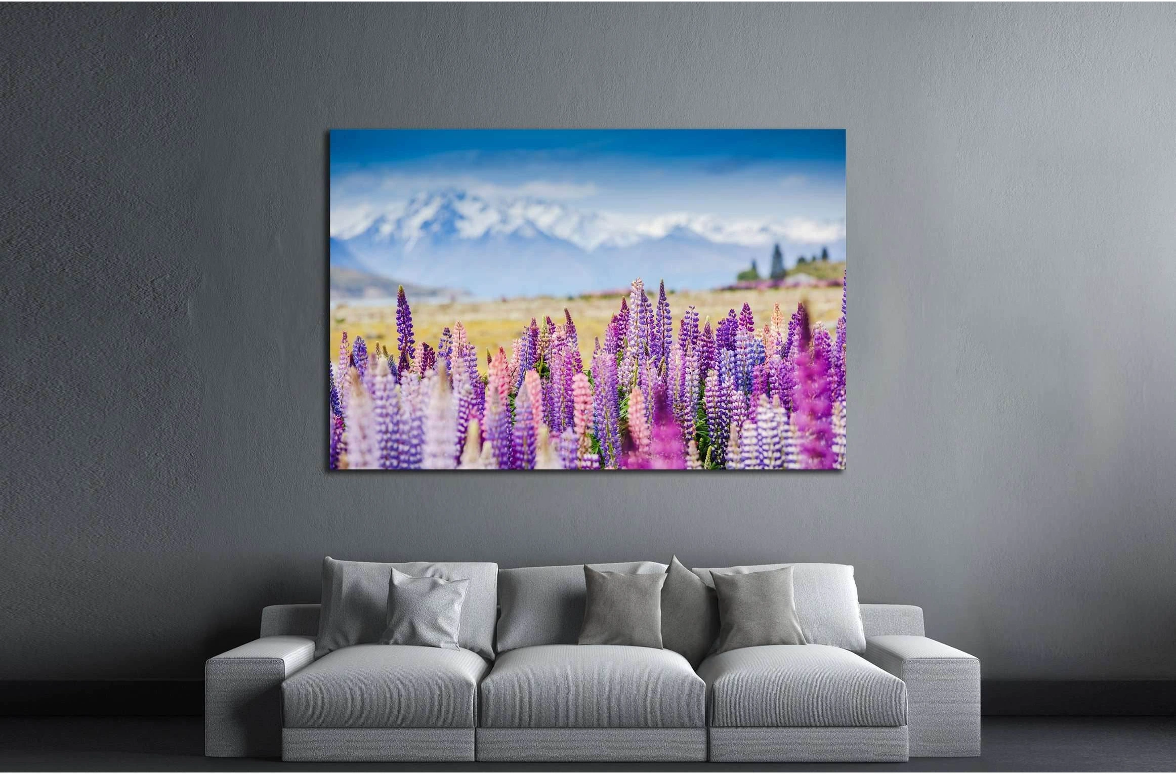 Lupins on the shore of Lake Tekapo, New Zealand №2754 Ready to Hang Canvas Print - Zellart Canvas Prints ALL_Products, s-2754