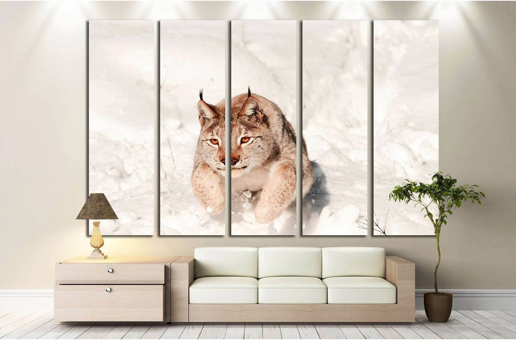 Lynx jumping in fresh snow №1839 Ready to Hang Canvas Print - Zellart Canvas Prints ALL_Products, s-1839