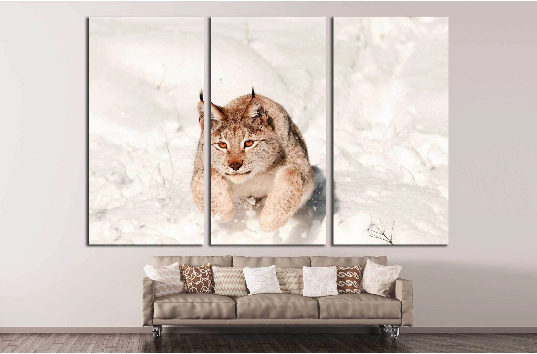 Lynx jumping in fresh snow №1839 Ready to Hang Canvas Print - Zellart Canvas Prints ALL_Products, s-1839