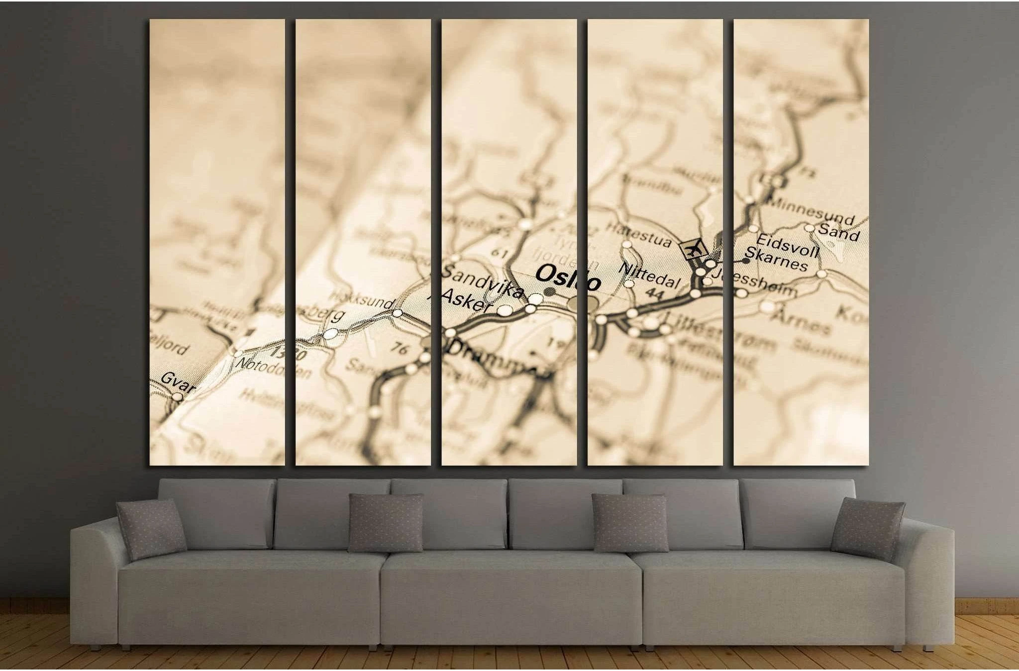 Macro view of Oslo, Norway on map №2102 Ready to Hang Canvas Print - Zellart Canvas Prints ALL_Products, s-2102