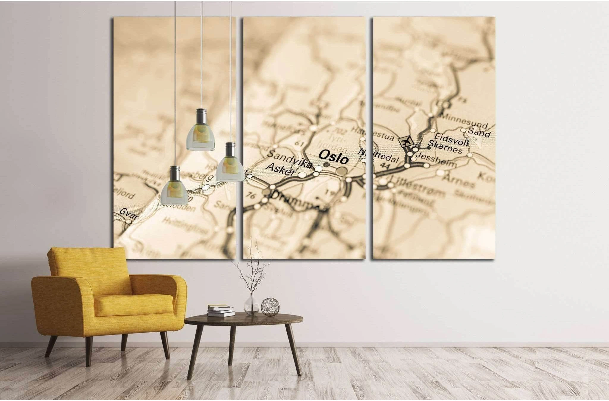 Macro view of Oslo, Norway on map №2102 Ready to Hang Canvas Print - Zellart Canvas Prints ALL_Products, s-2102