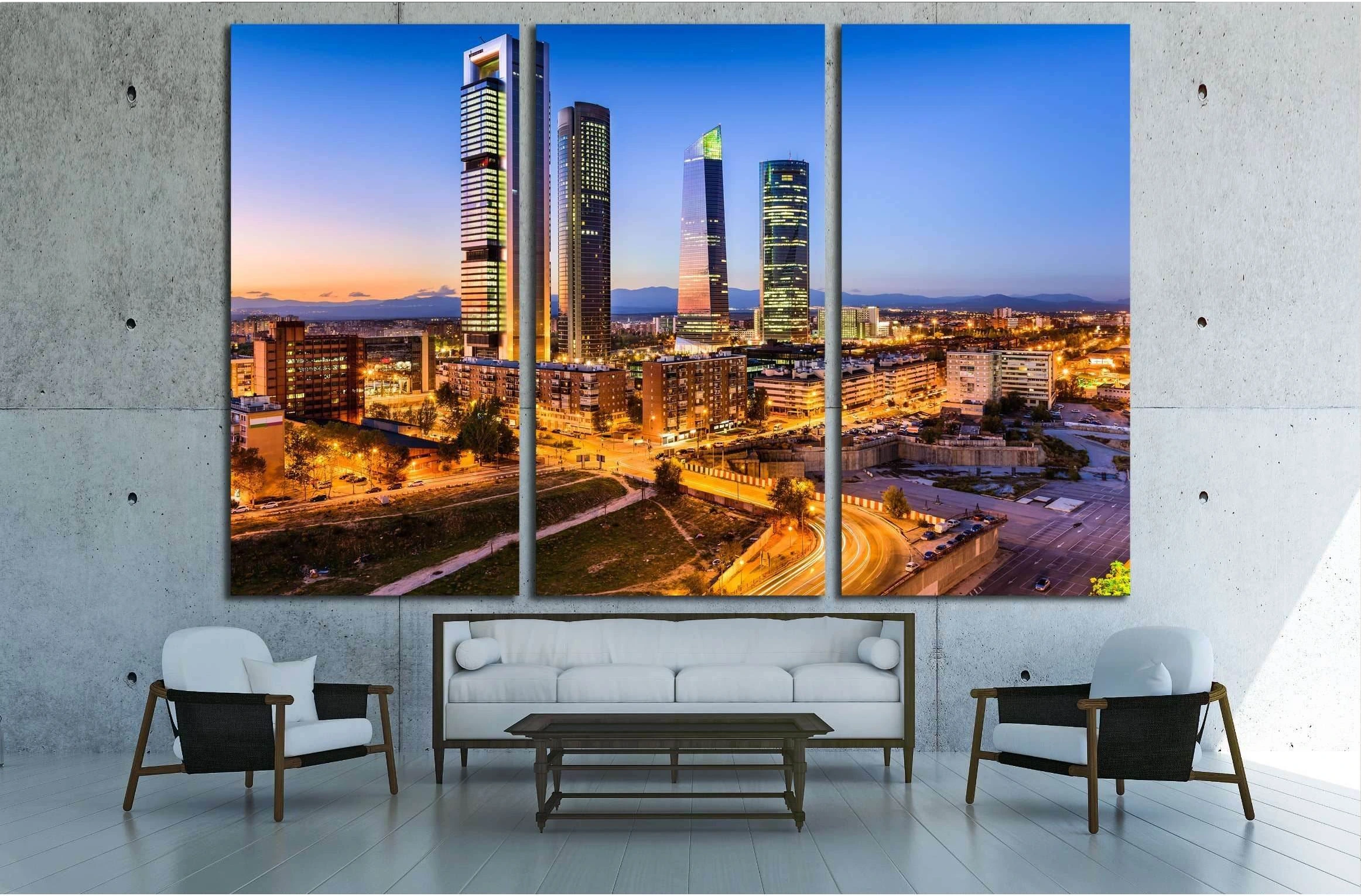 Madrid, Spain financial district skyline at twilight №2999 Ready to Hang Canvas Print - Zellart Canvas Prints ALL_Products, s-2999