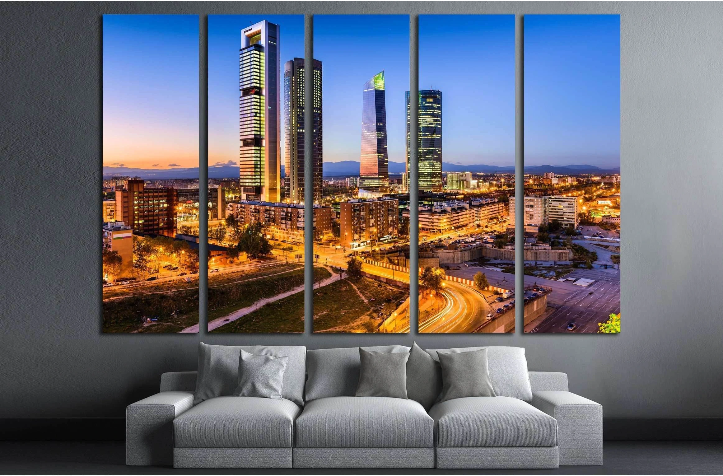 Madrid, Spain financial district skyline at twilight №2999 Ready to Hang Canvas Print - Zellart Canvas Prints ALL_Products, s-2999