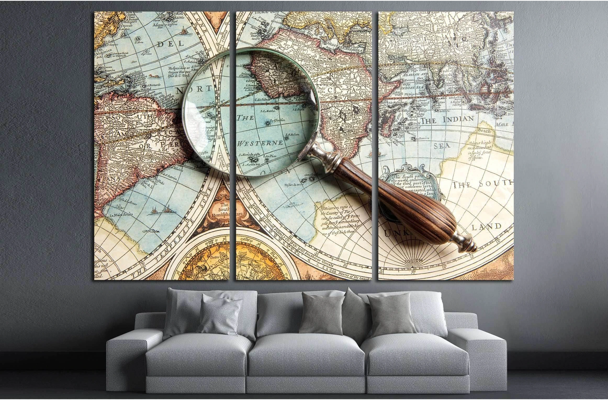 Magnifying glass and ancient old map №2813 Ready to Hang Canvas Print - Zellart Canvas Prints ALL_Products, s-2813