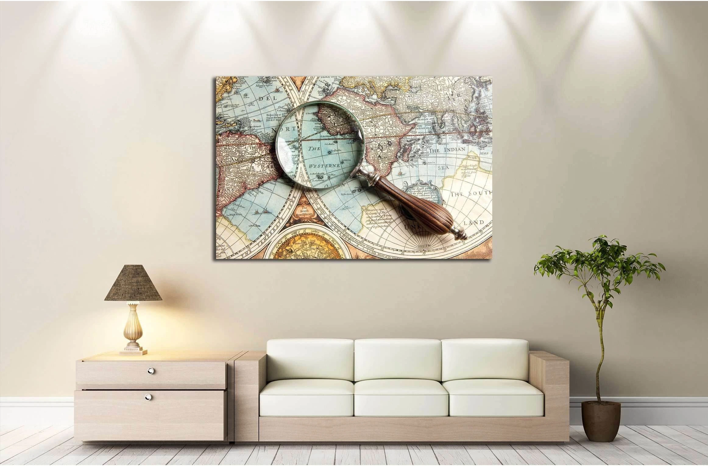 Magnifying glass and ancient old map №2813 Ready to Hang Canvas Print - Zellart Canvas Prints ALL_Products, s-2813