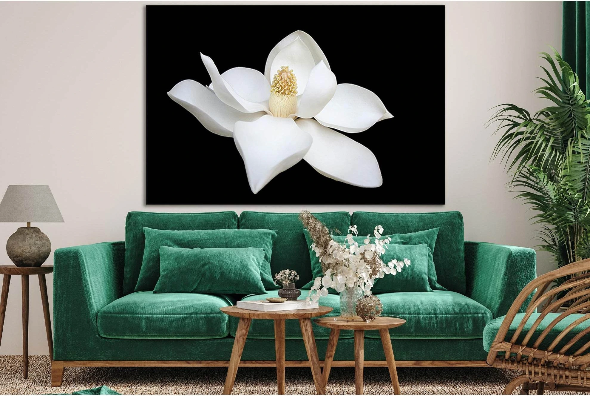 Magnolia On A Black Background №SL688 Ready to Hang Canvas Print - Zellart Canvas Prints 0new, ALL_Products, Floral & Botanical Wall Art