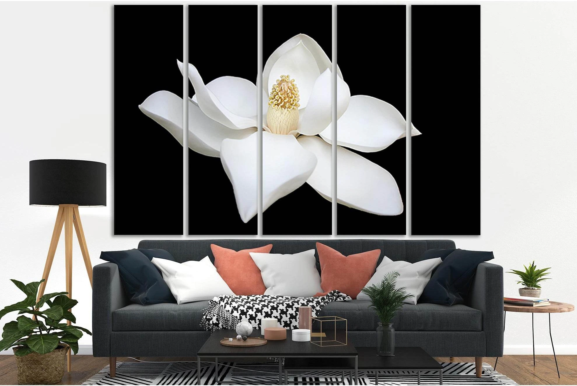 Magnolia On A Black Background №SL688 Ready to Hang Canvas Print - Zellart Canvas Prints 0new, ALL_Products, Floral & Botanical Wall Art