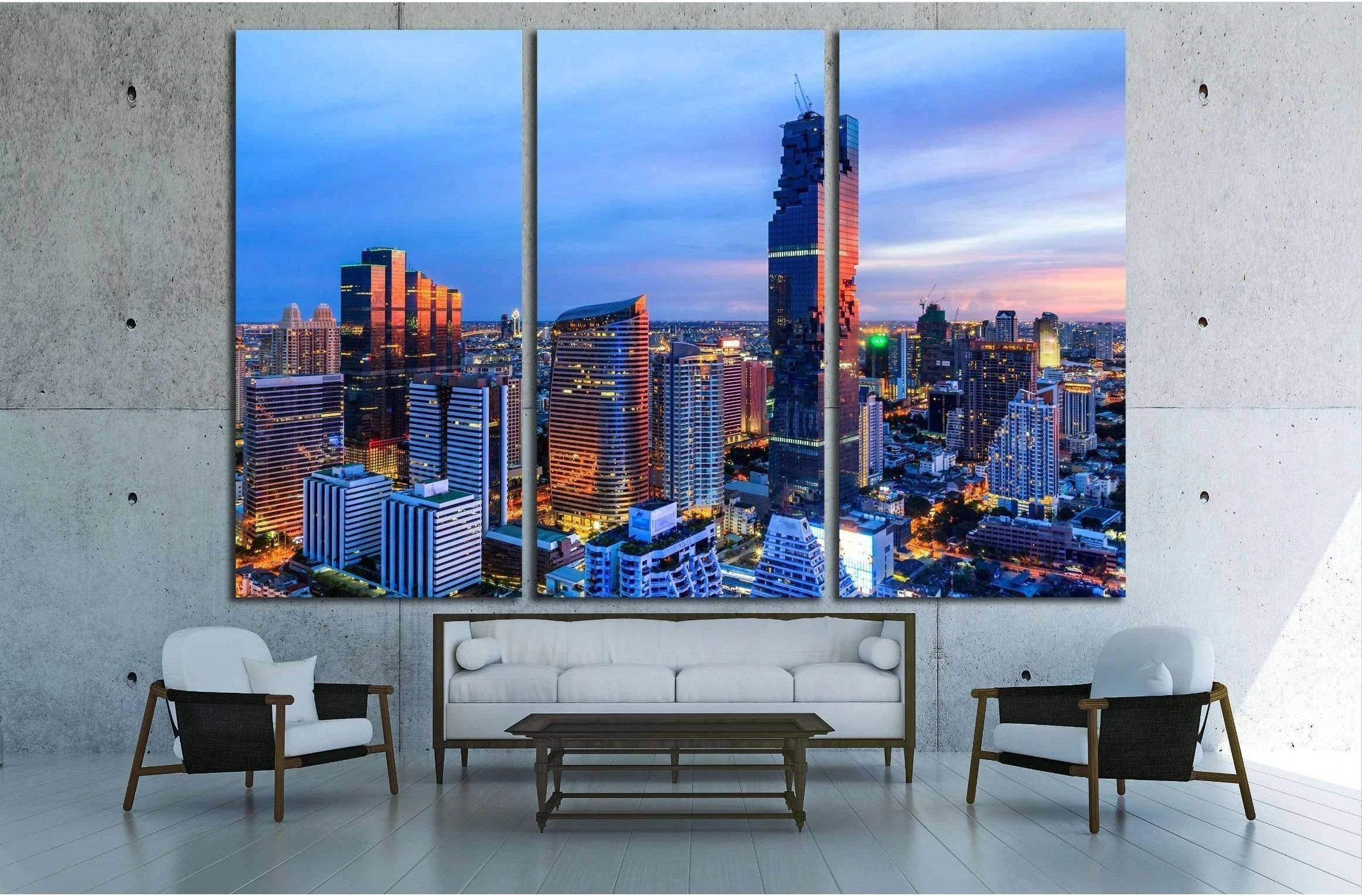 Mahanakorn tower city center business of Bangkok. sunset, Silom area, Bangkok №2206 Ready to Hang Canvas Print - Zellart Canvas Prints ALL_Products, s-2206
