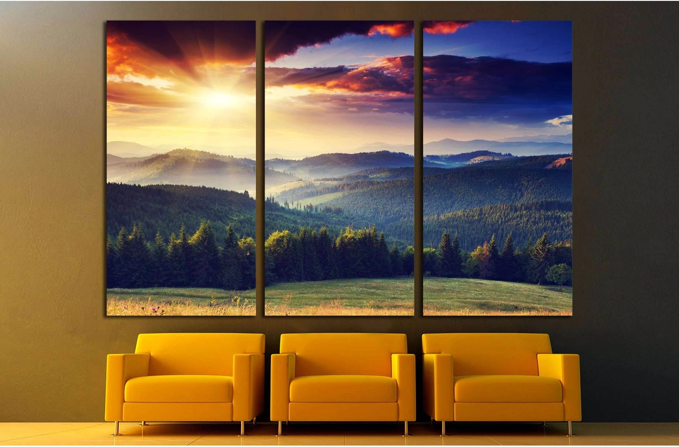 Majestic sunset in the mountains landscape. Dramatic sky. №2681 Ready to Hang Canvas Print - Zellart Canvas Prints ALL_Products, s-2681